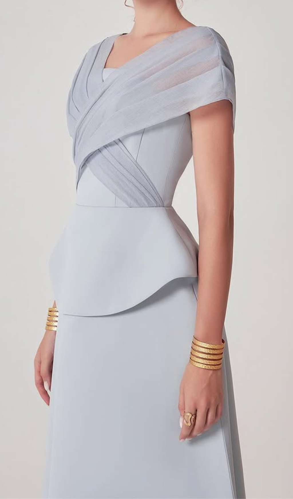 MESH PATCHWORK MIDI DRESS LIGHT GREY CASUAL