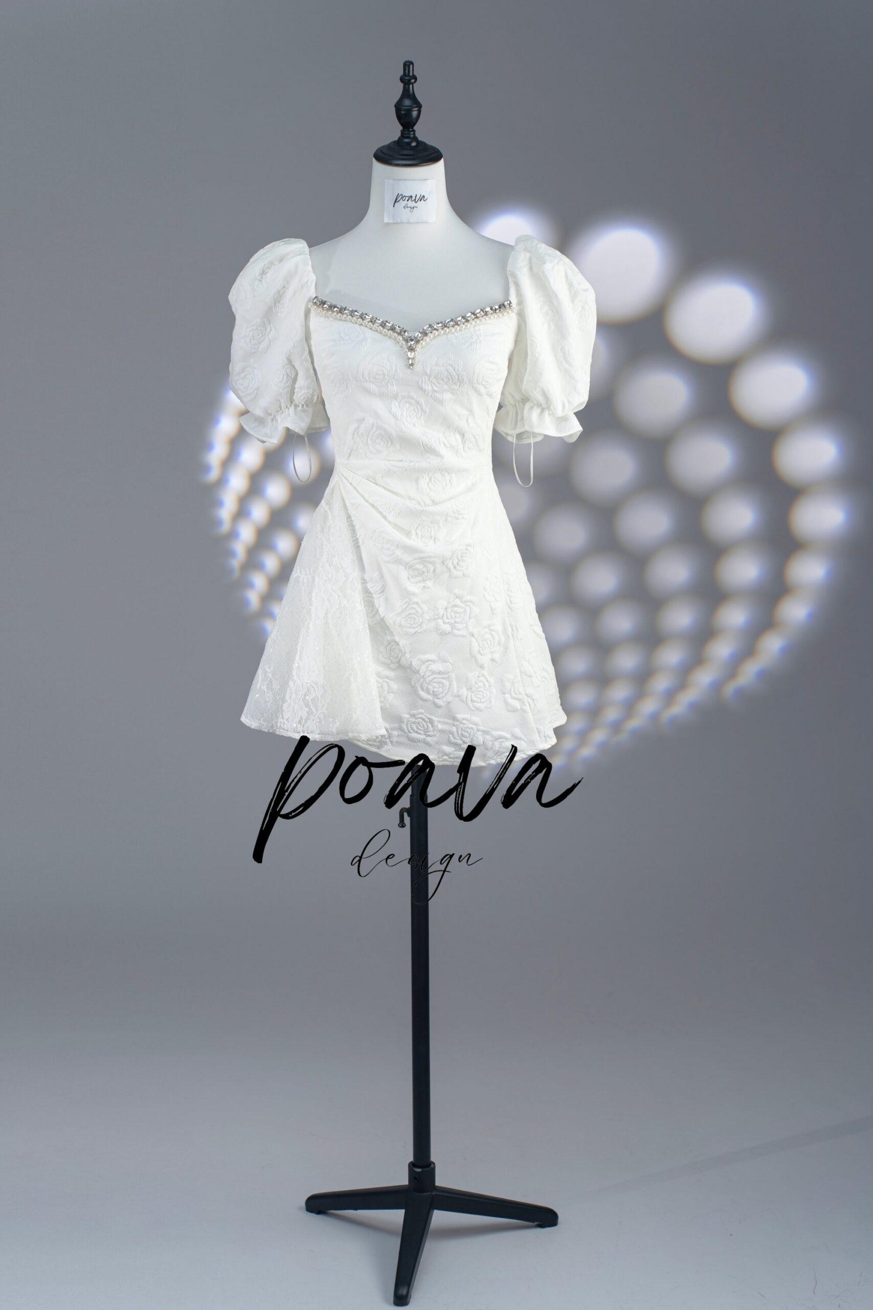 WHITE PUFF SLEEVE EMBELLISHED MINI PARTY DRESS