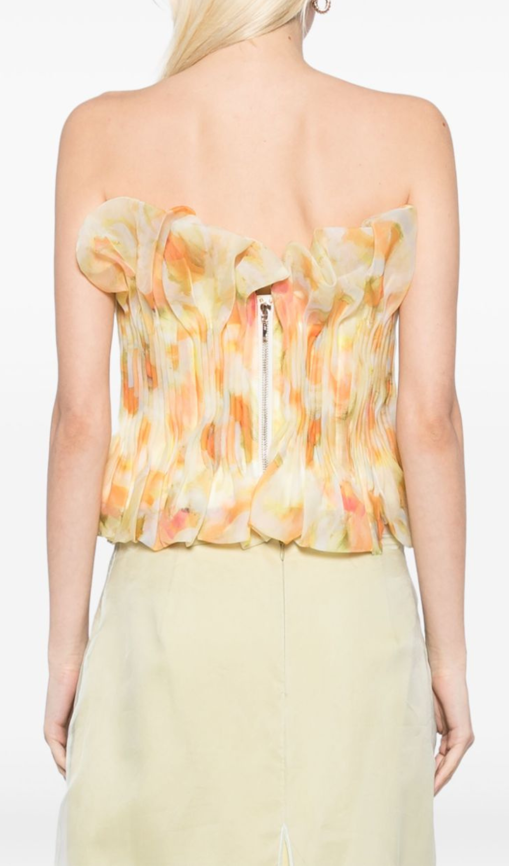 PRINT RUFFLE TRIM YELLOW TOP FOR CASUAL DAYS