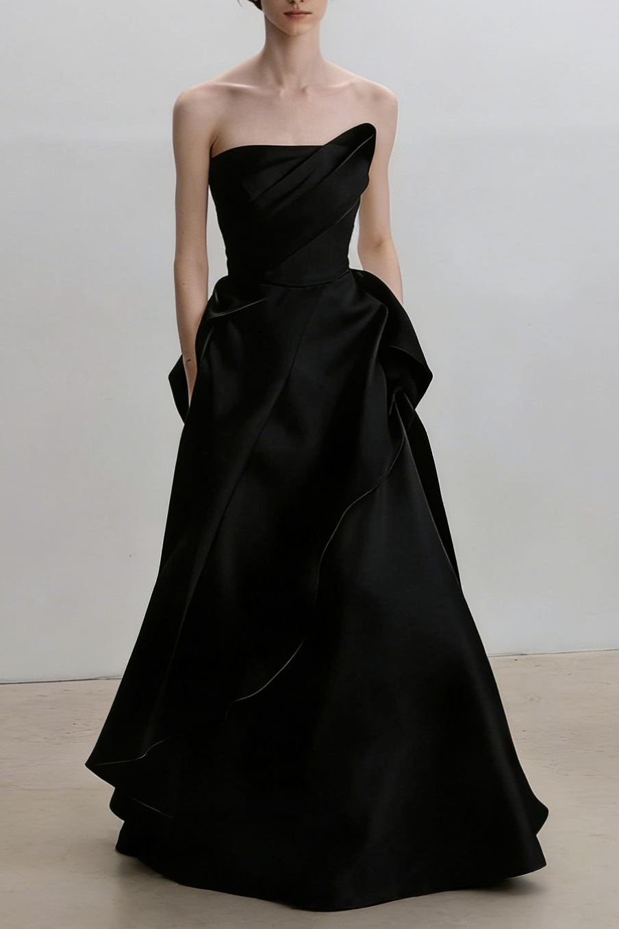 BLACK STRAPLESS SLIM MAXI DRESS, ELEGANT PARTY