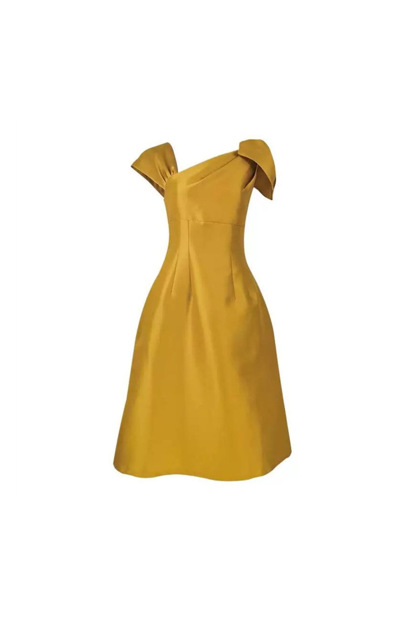 YELLOW ASYMMETRIC DRESS | OFF-SHOULDER PARTY MAXI