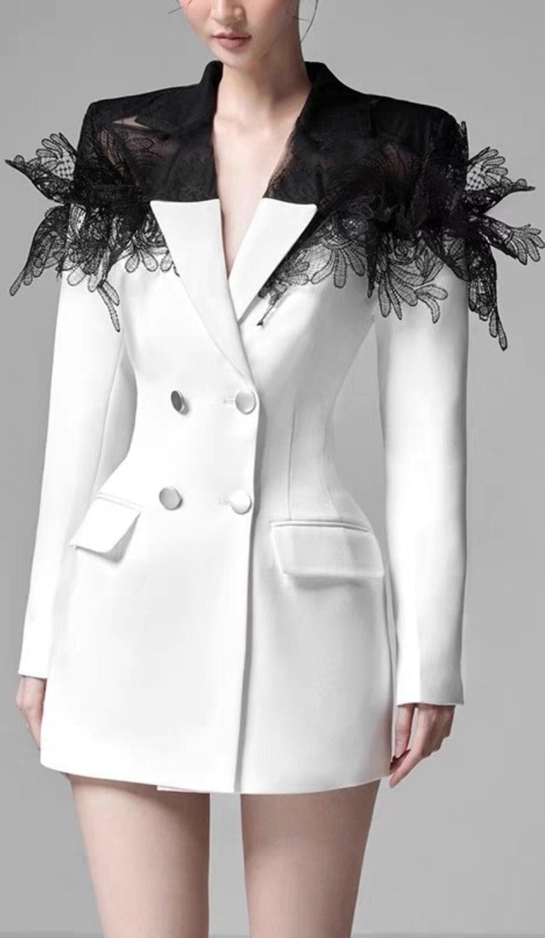 3D EMBROIDERED WHITE SUIT DRESS, WEDDING GUEST