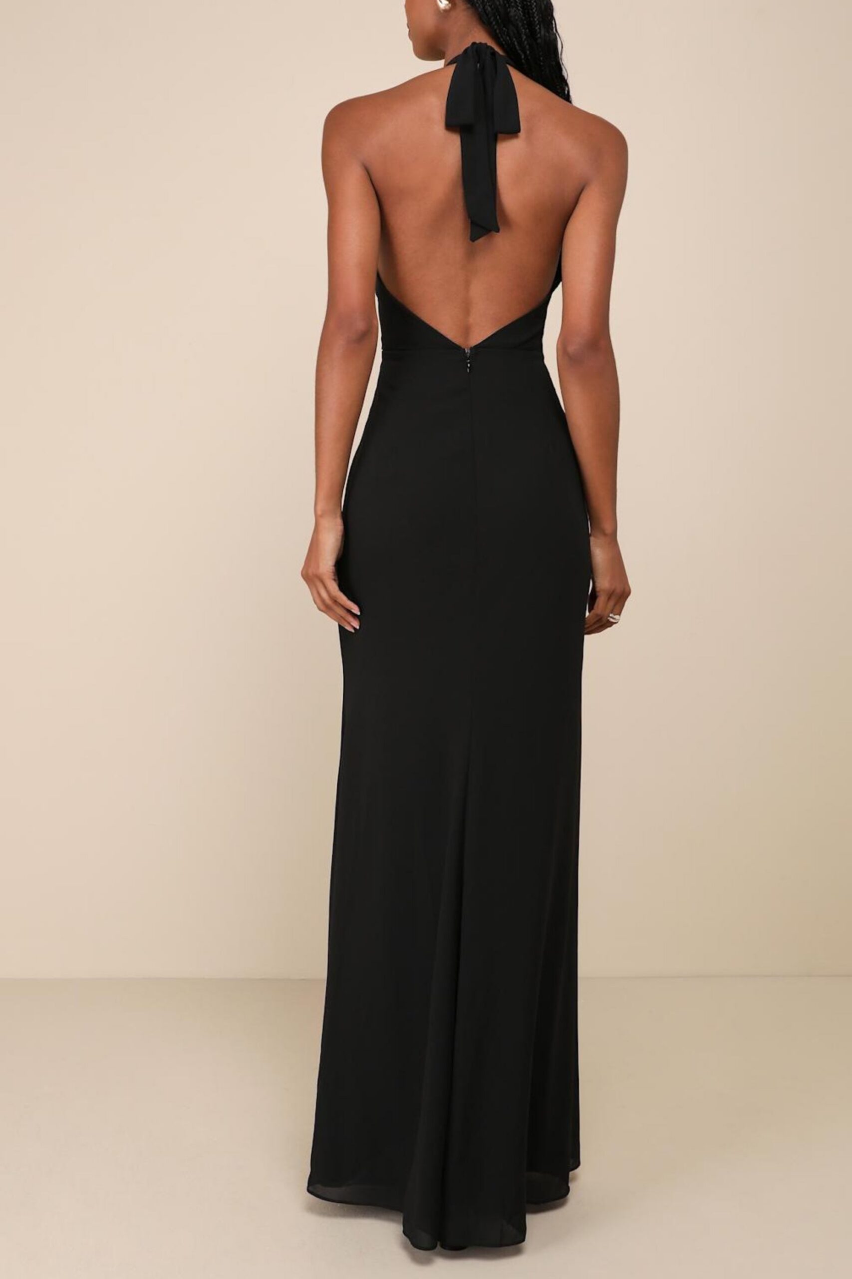 BLACK HALTER MAXI DRESS FOR EVENING