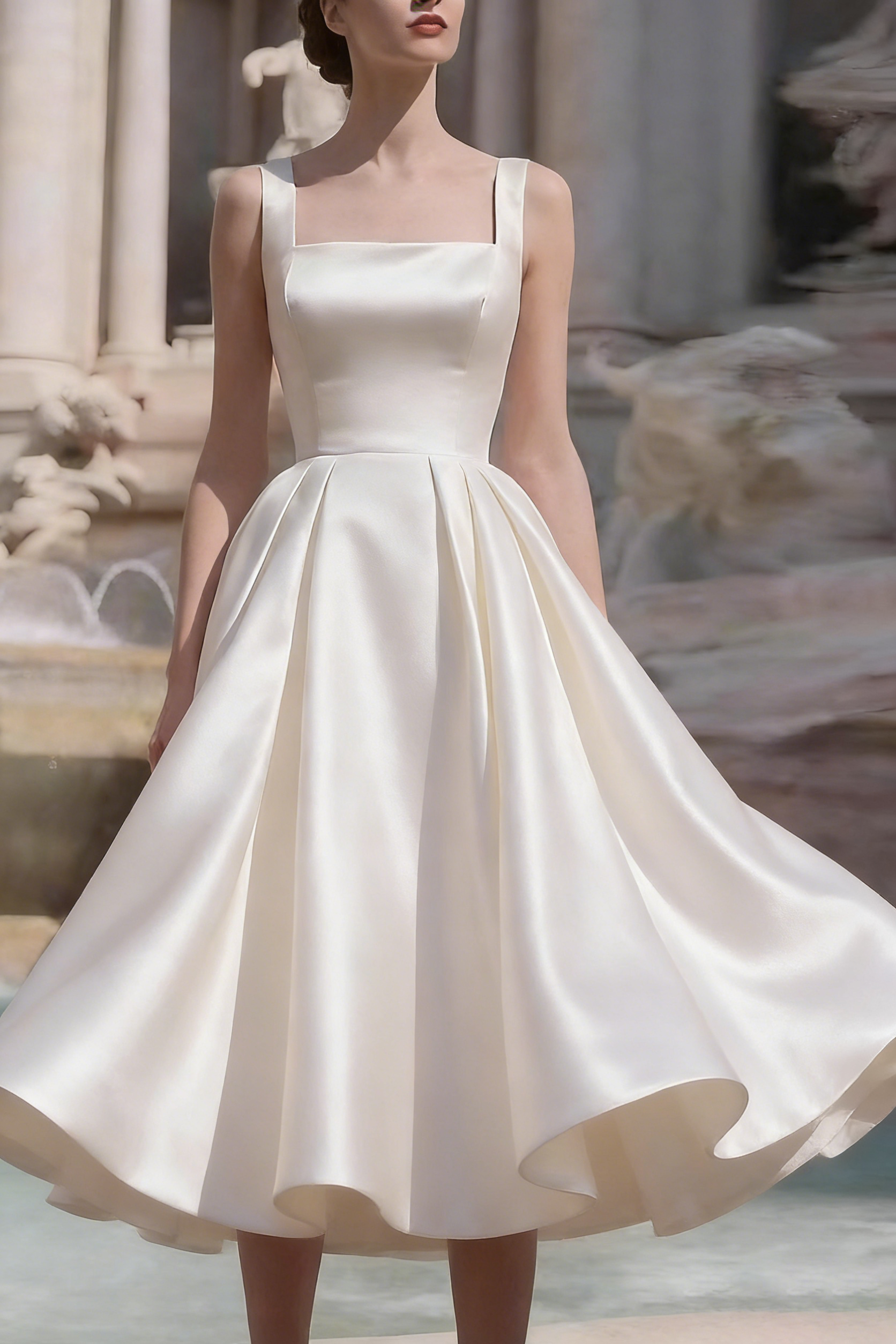 OFF-WHITE MINIMALIST SPAGHETTI STRAP MIDI DRESS