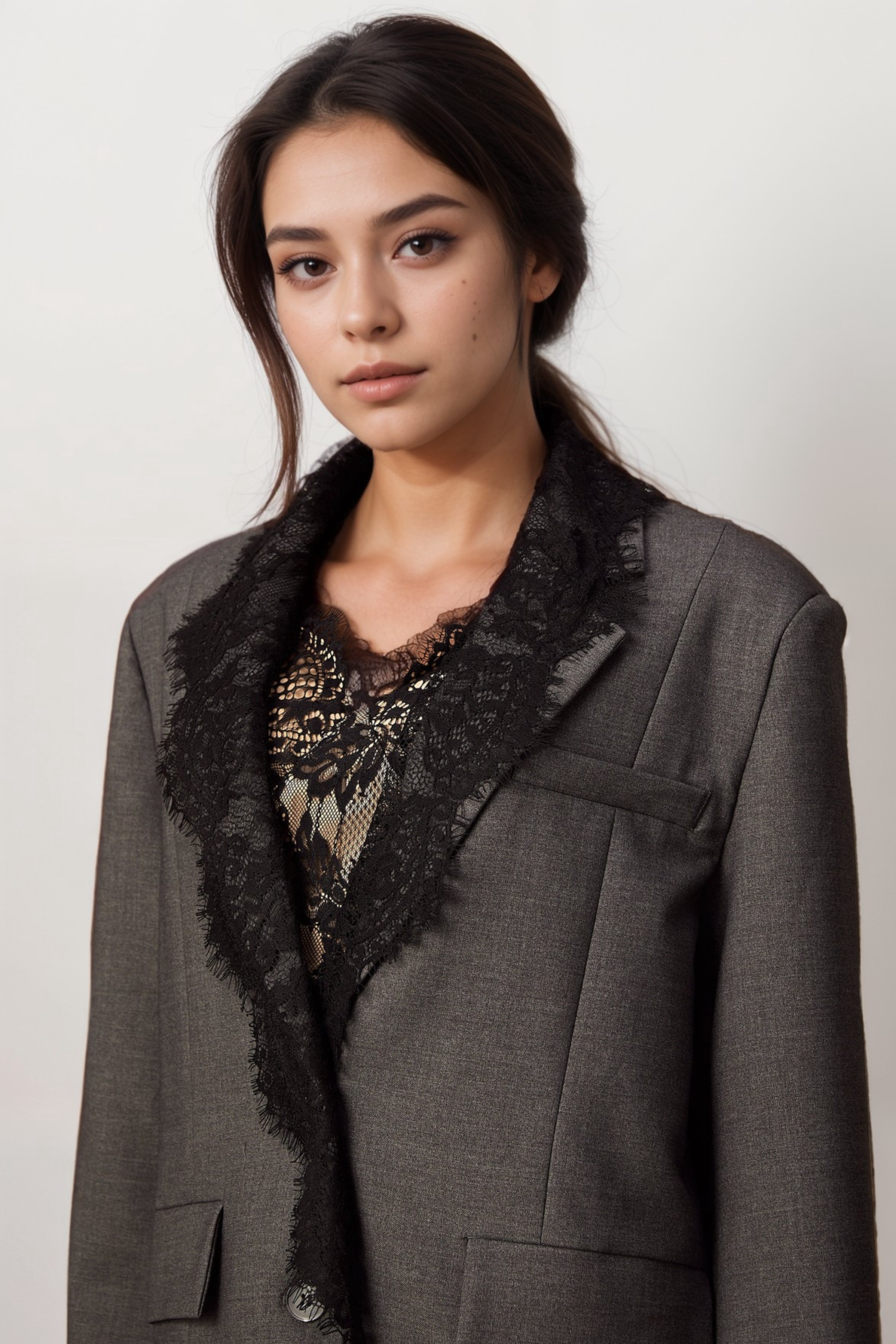 DIANTHE GREY LACE BLAZER FOR WEDDING GUEST