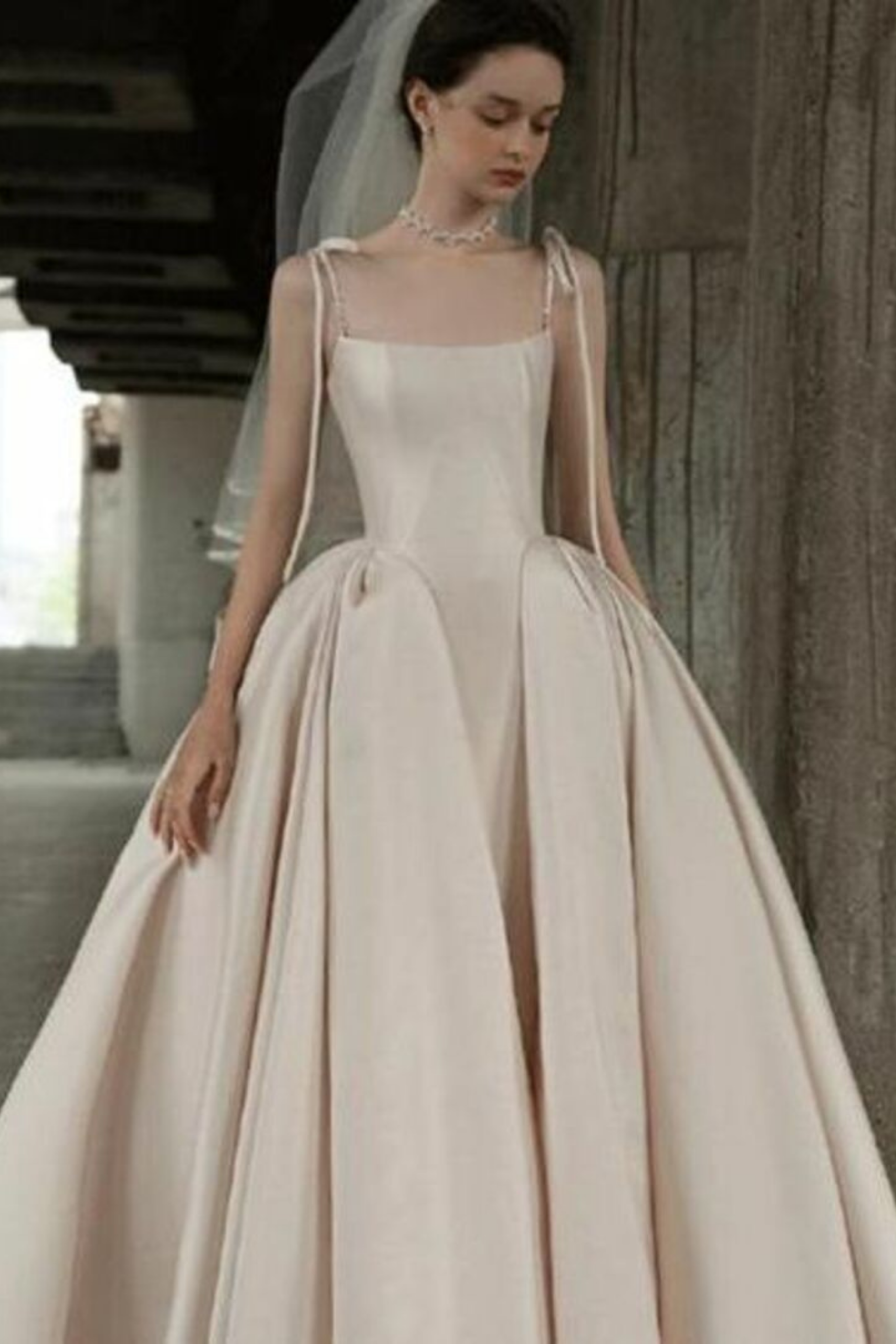 CHAMPAGNE A-LINE SATIN PARTY DRESS