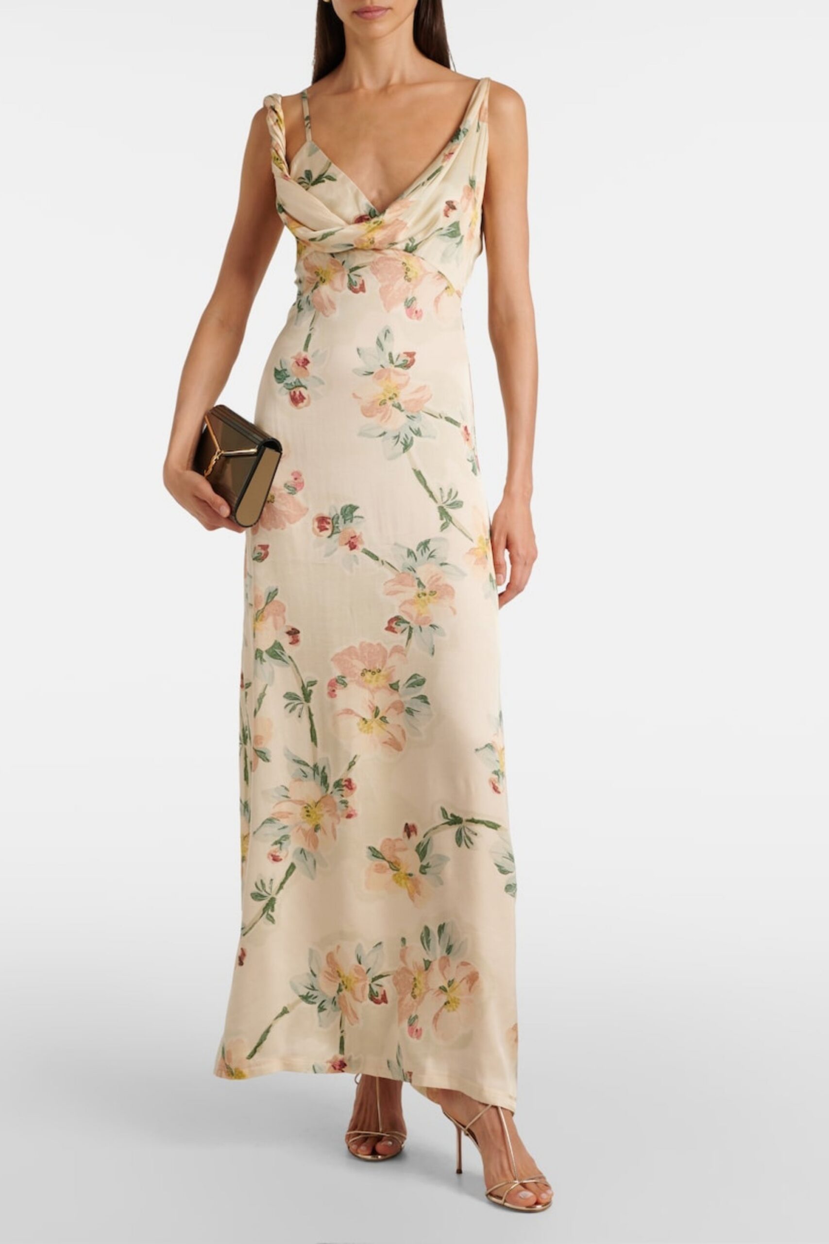 FLORAL DRAPED MAXI DRESS FOR WEDDING GUEST