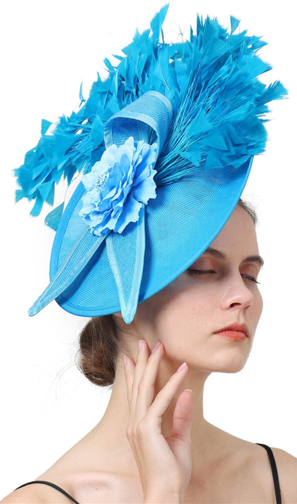 BLUE FEATHER FASCINATOR HAT FOR WEDDING PARTY