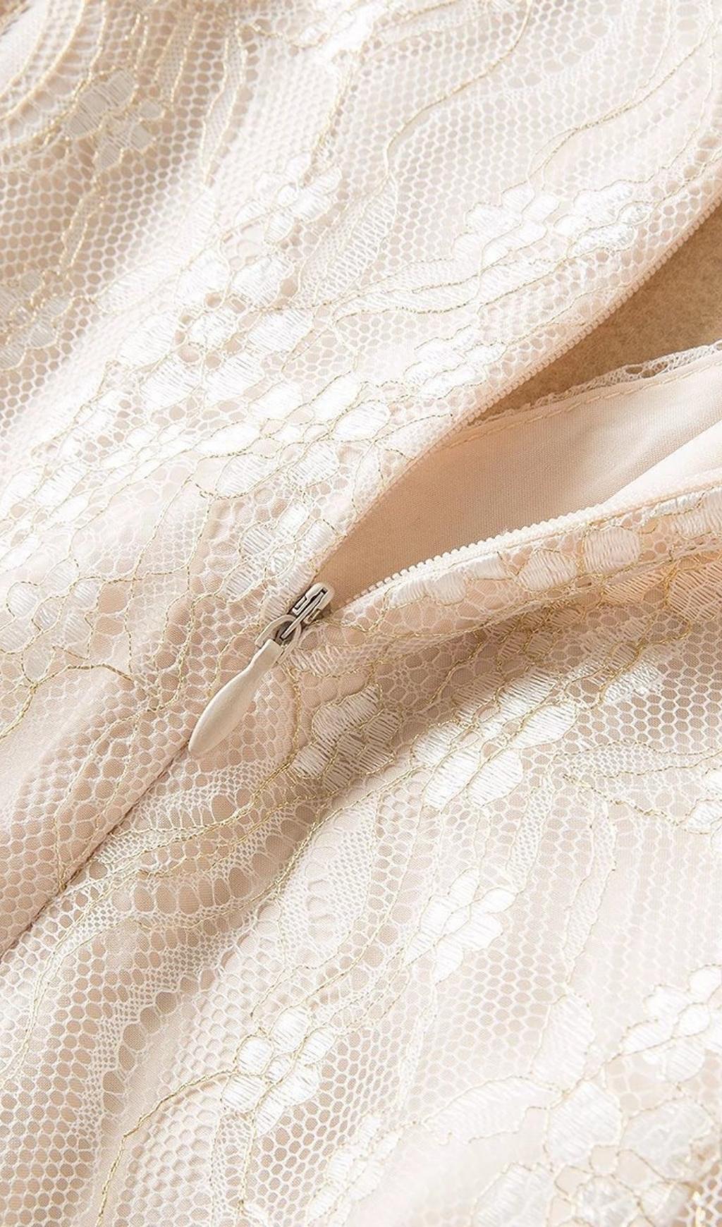 BUTTERFLY LACE MIDI DRESS, BEIGE, ELEGANT OCCASION