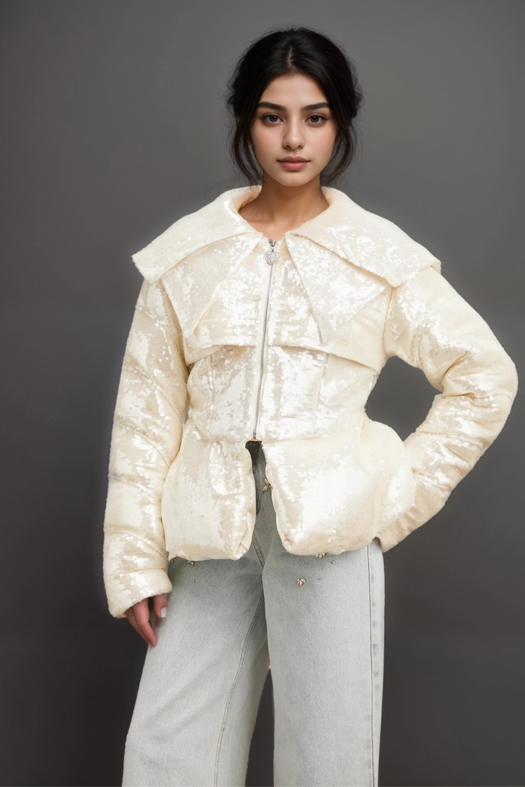 JOSLYN WHITE SEQUIN COAT FOR WINTER WEDDING