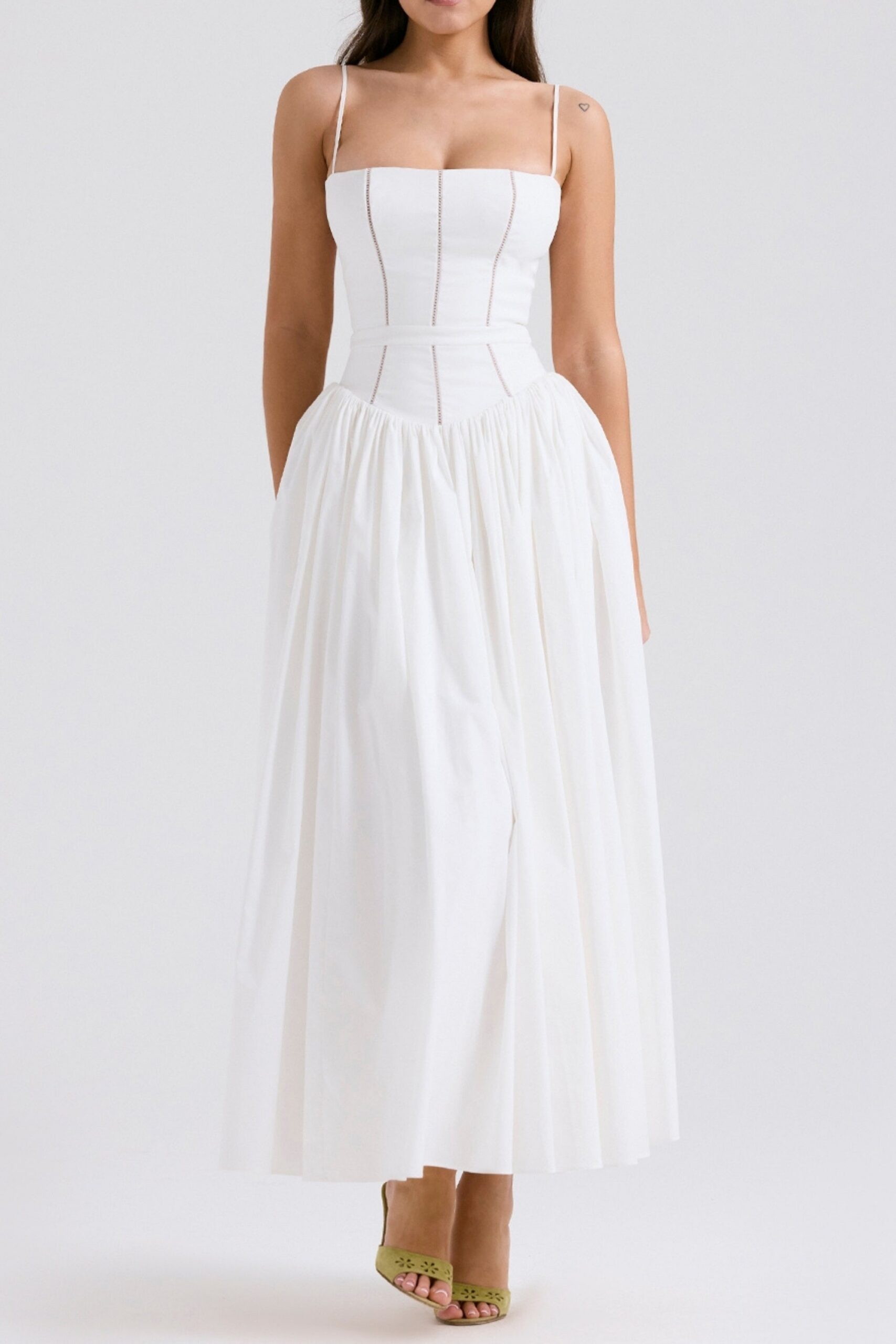WHITE COTTON MAXI SUNDRESS FOR SUMMER