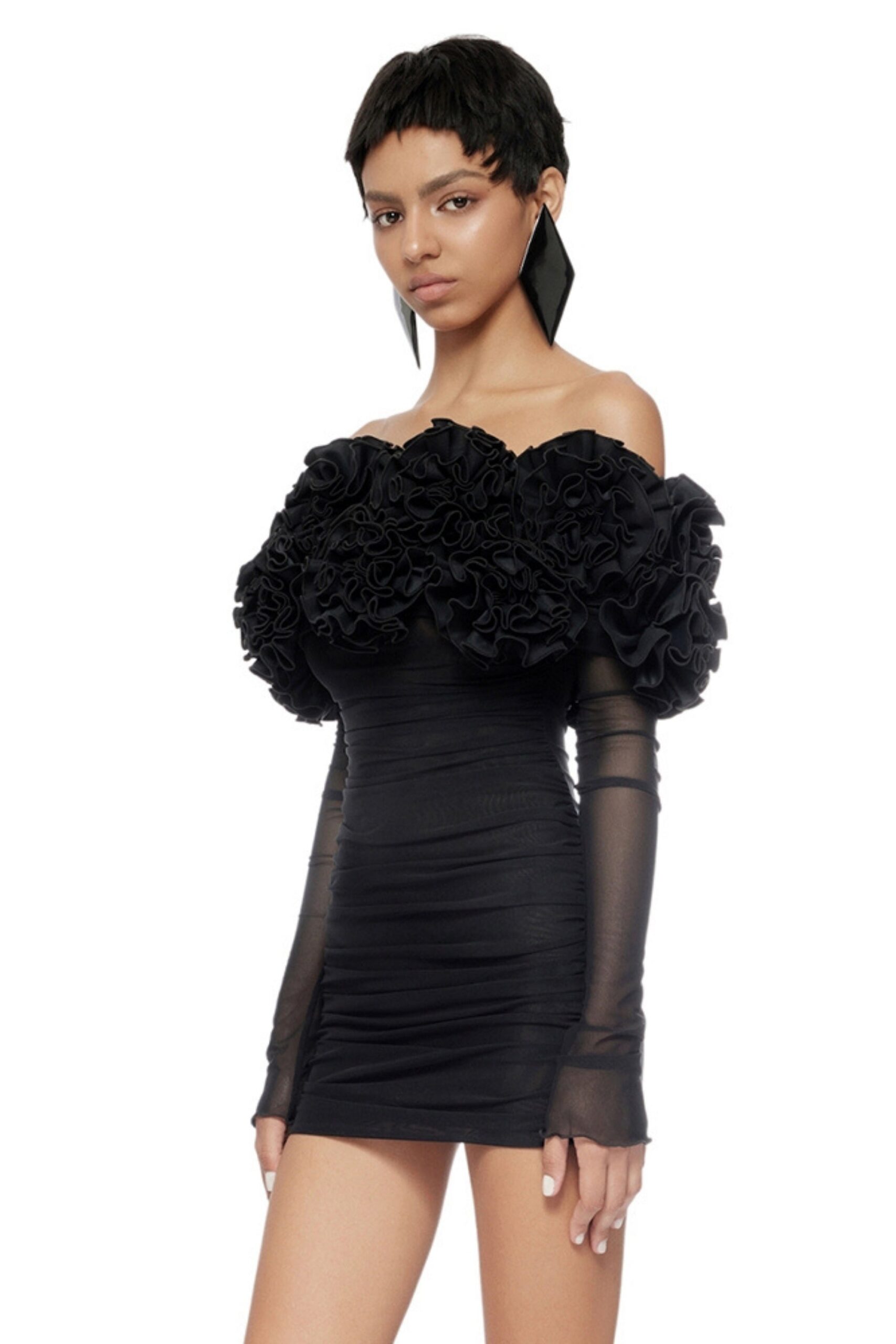 FLORAL OFF-SHOULDER MINI BLACK DRESS FOR PARTY