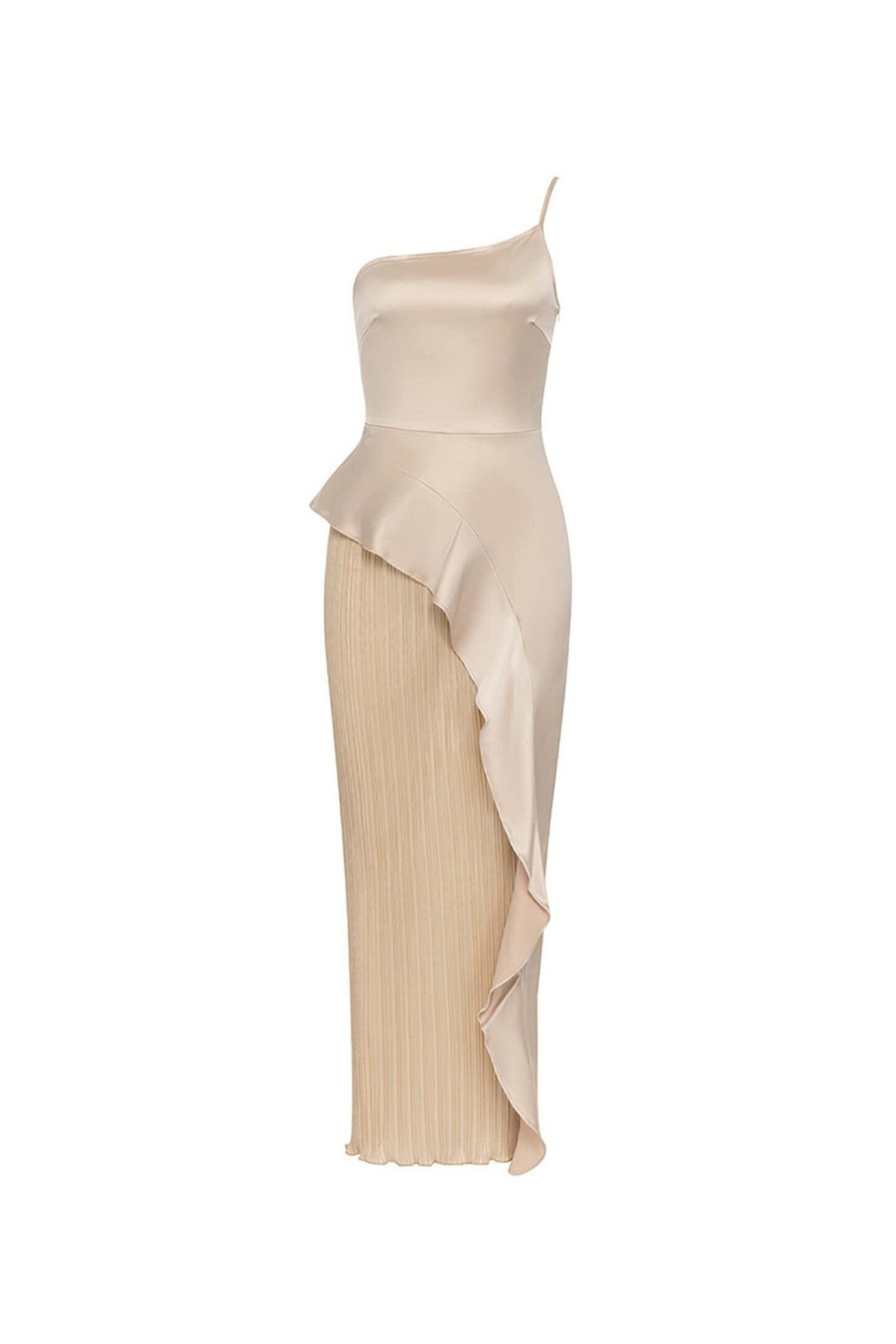 RUFFLED KHAKI MAXI DRESS, ELEGANT OCCASION
