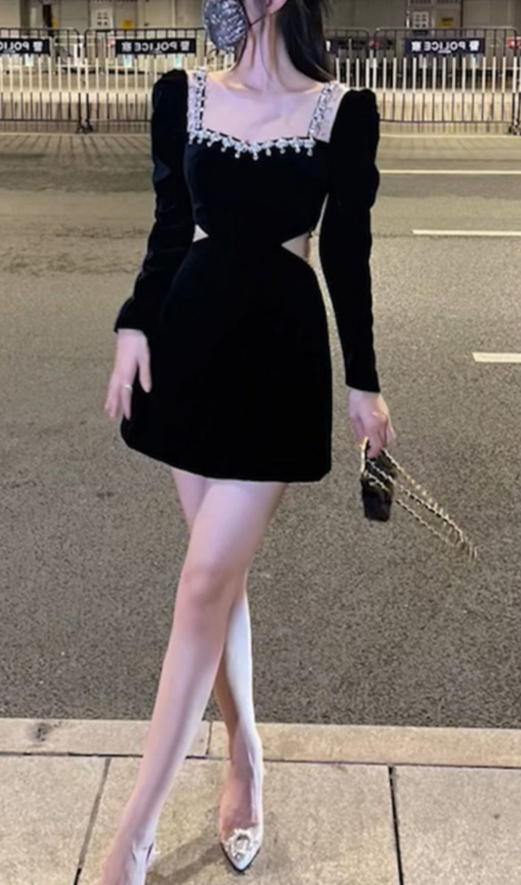SQUARE NECK VELVET MINI DRESS FOR EVENING