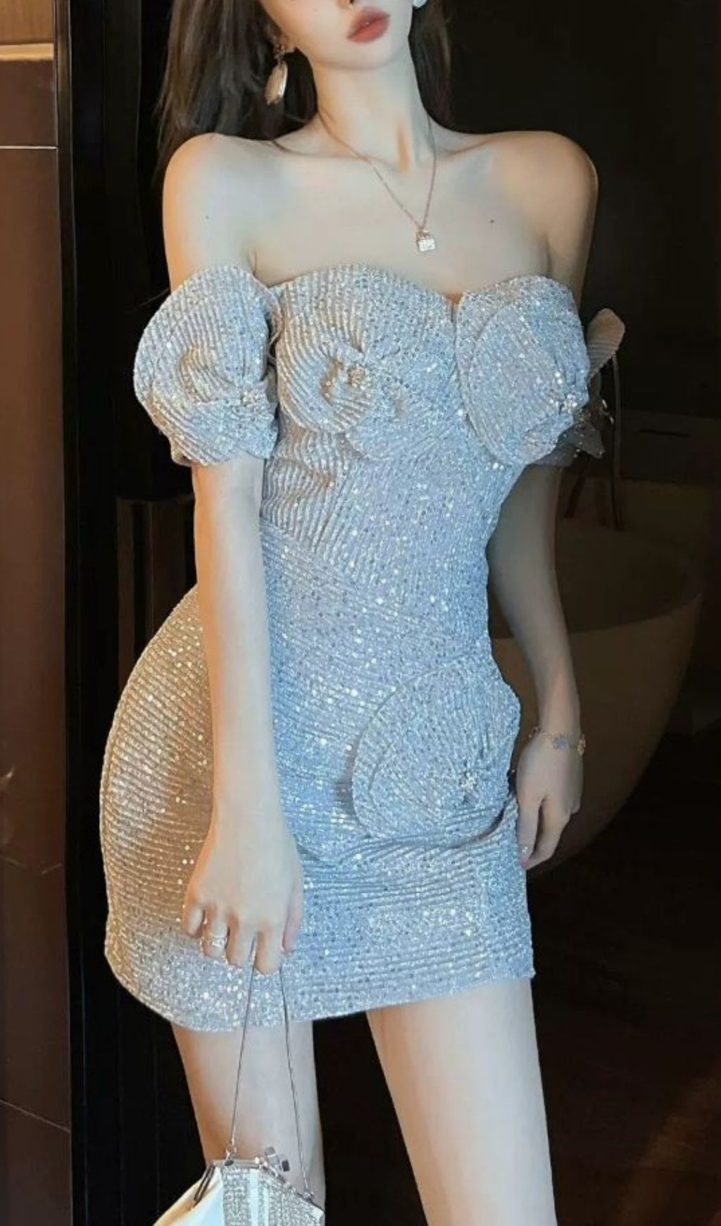 SPARKLING ONE-SHOULDER MINI DRESS FOR PARTY