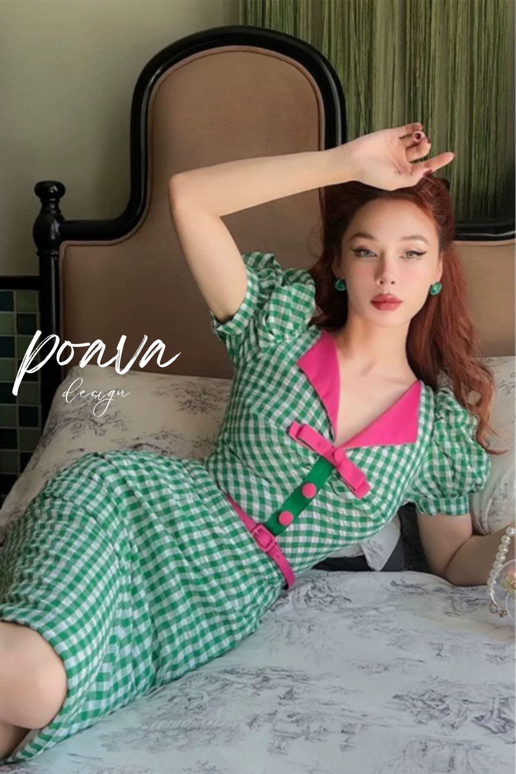 PUFF SLEEVE MIDI DRESS FOR WEDDING GUEST GREEN