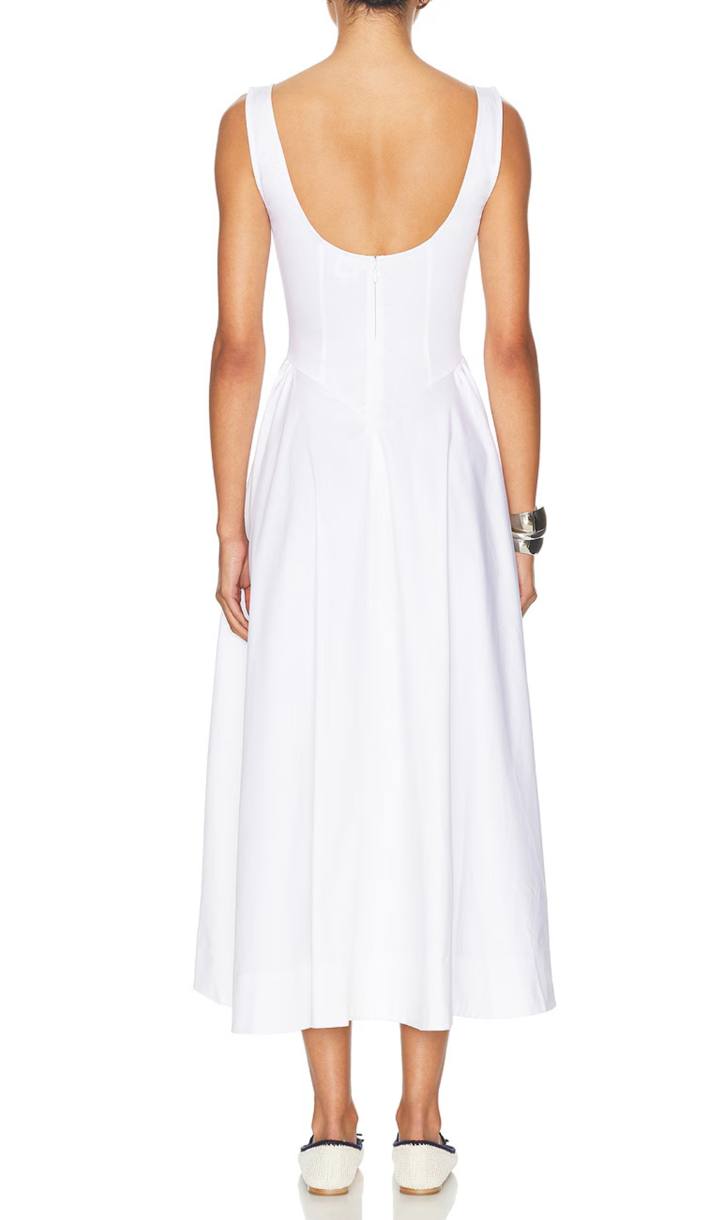 STRETCH COTTON SATEEN MIDI DRESS WHITE WEDDING GUEST