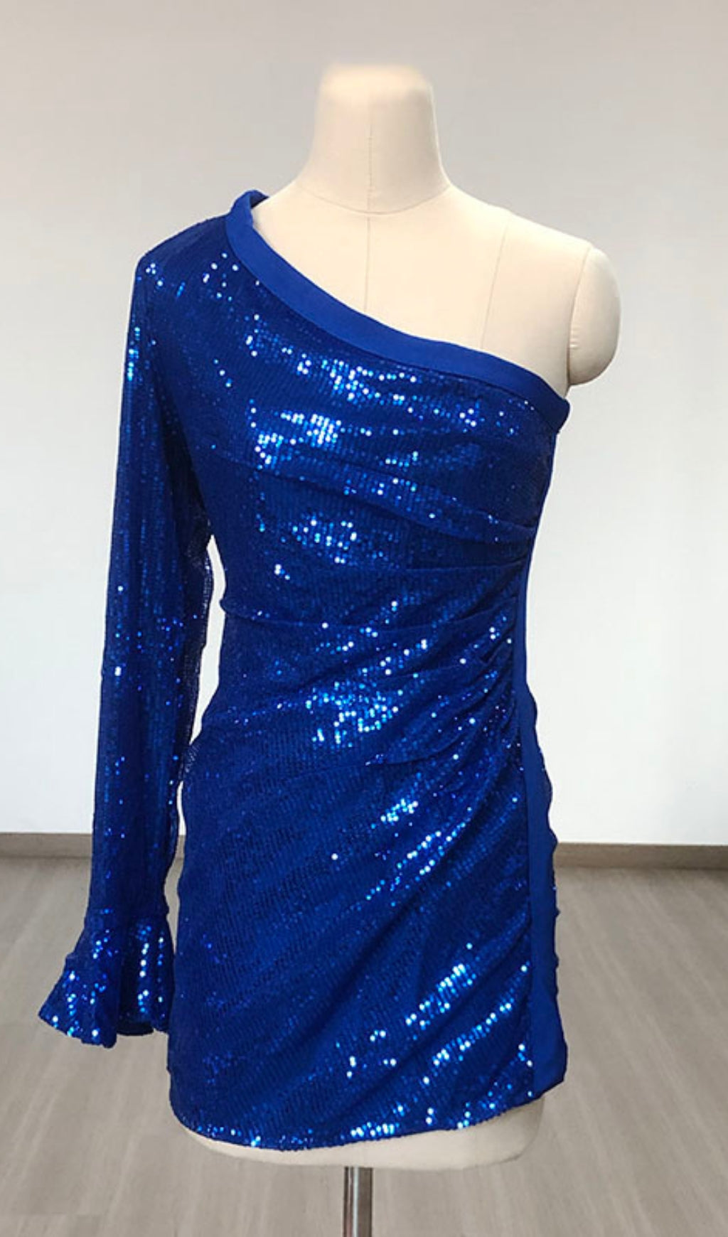 BLUE ONE SHOULDER SEQUIN BODYCON COCKTAIL DRESS