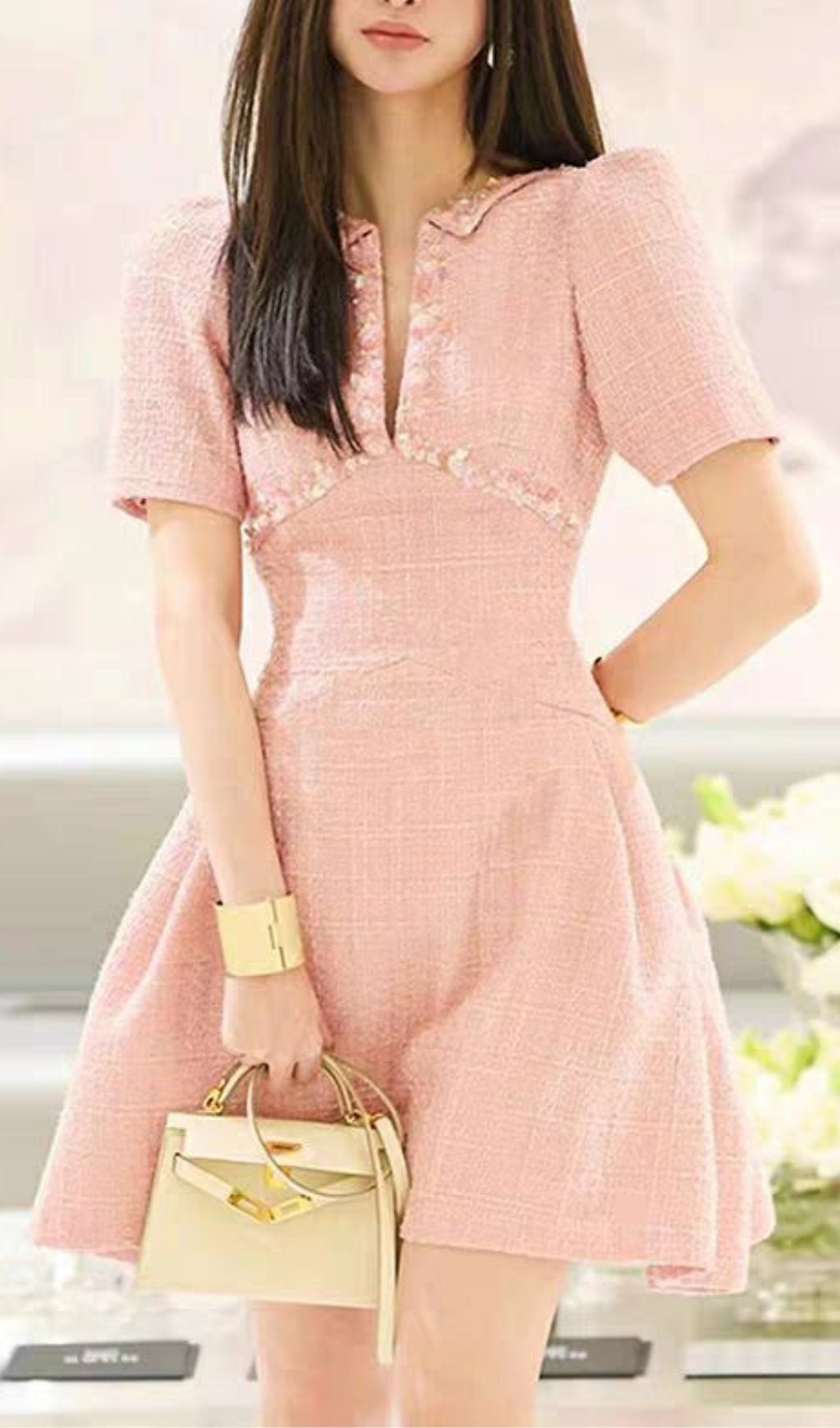 A-LINE BEADED SEQUIN PINK PARTY MINI DRESS