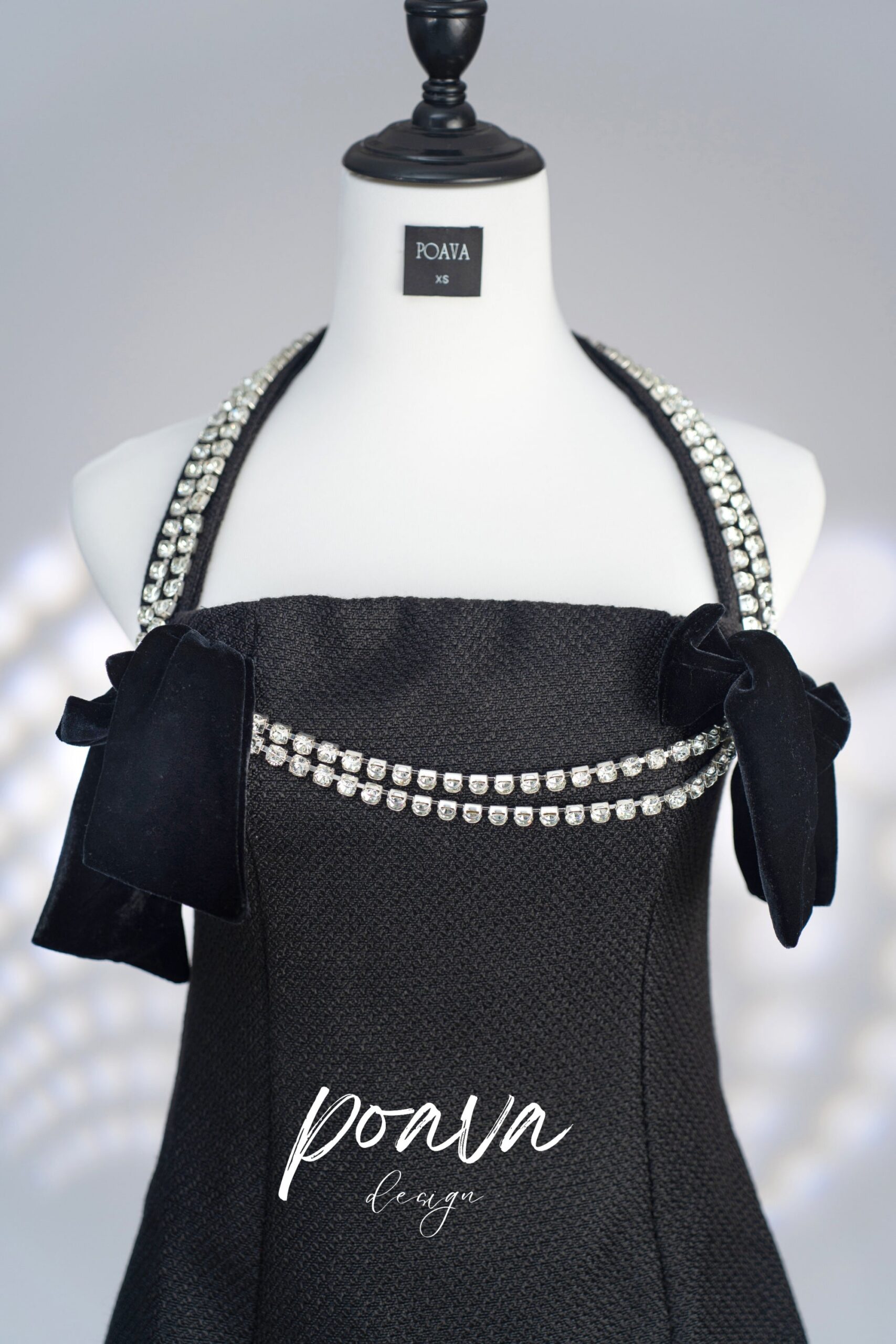 RHINESTONE HALTER MINI DRESS BLACK COCKTAIL