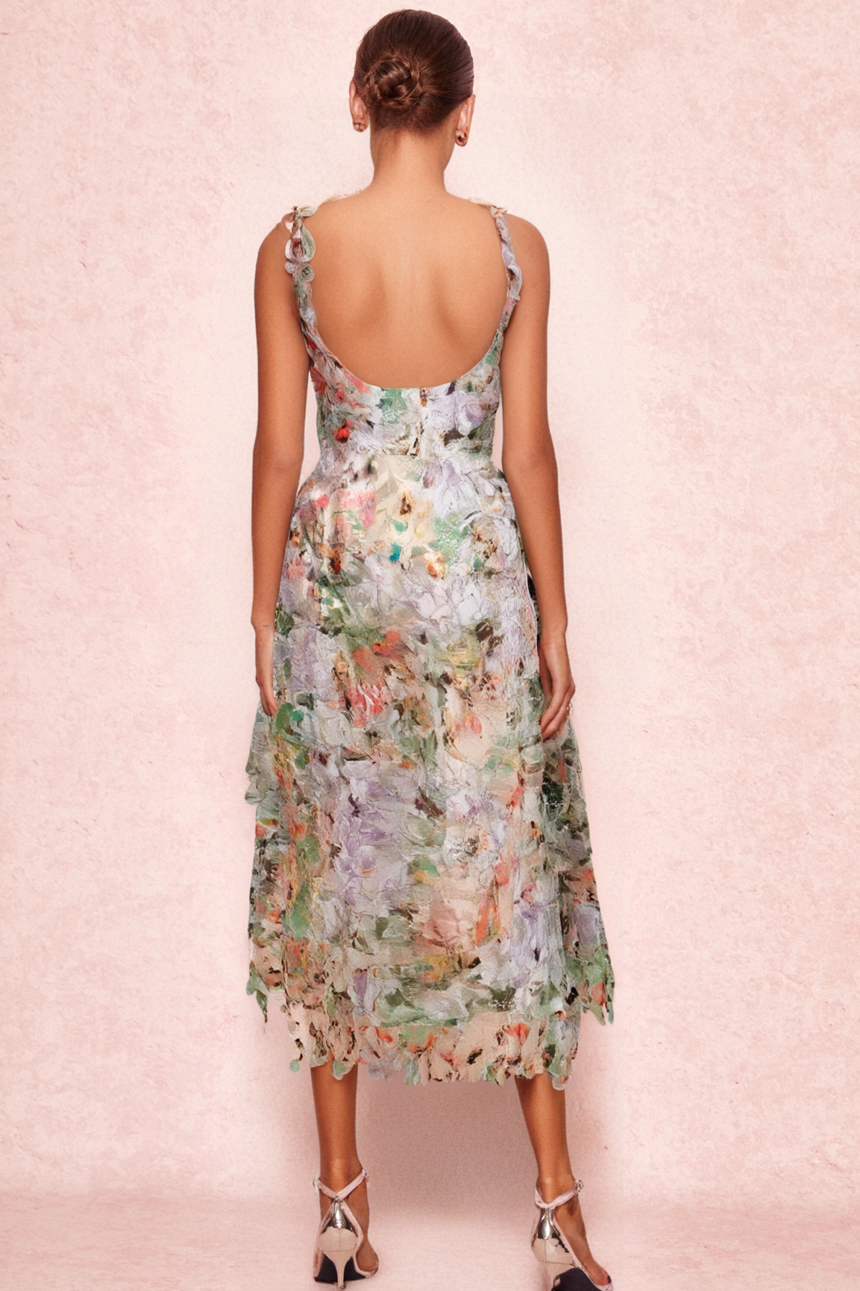 COLORFUL HOLLOW LACE MIDI DRESS FOR PARTY
