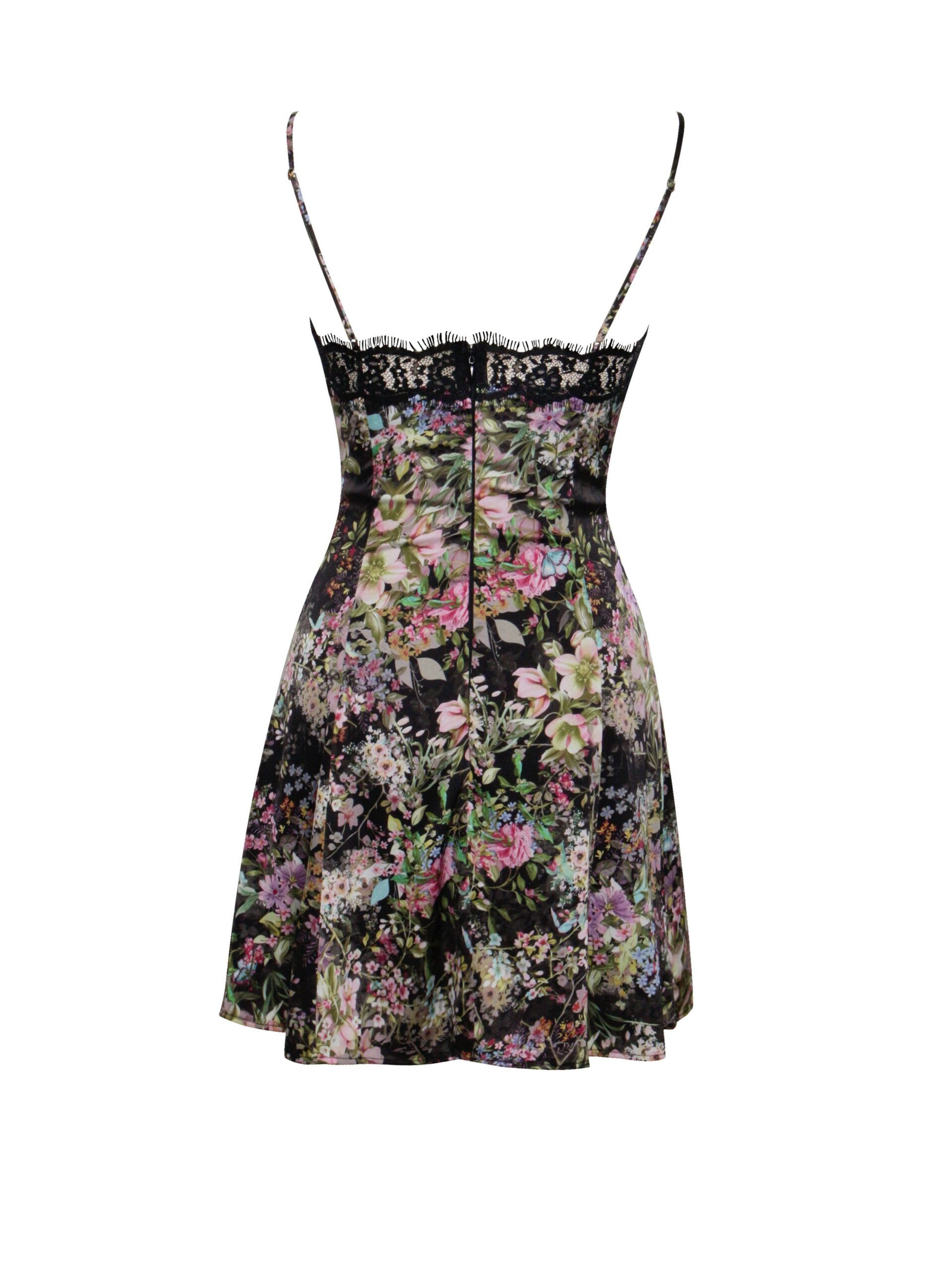 FLORAL SATIN LACE MINI DRESS FOR PARTIES