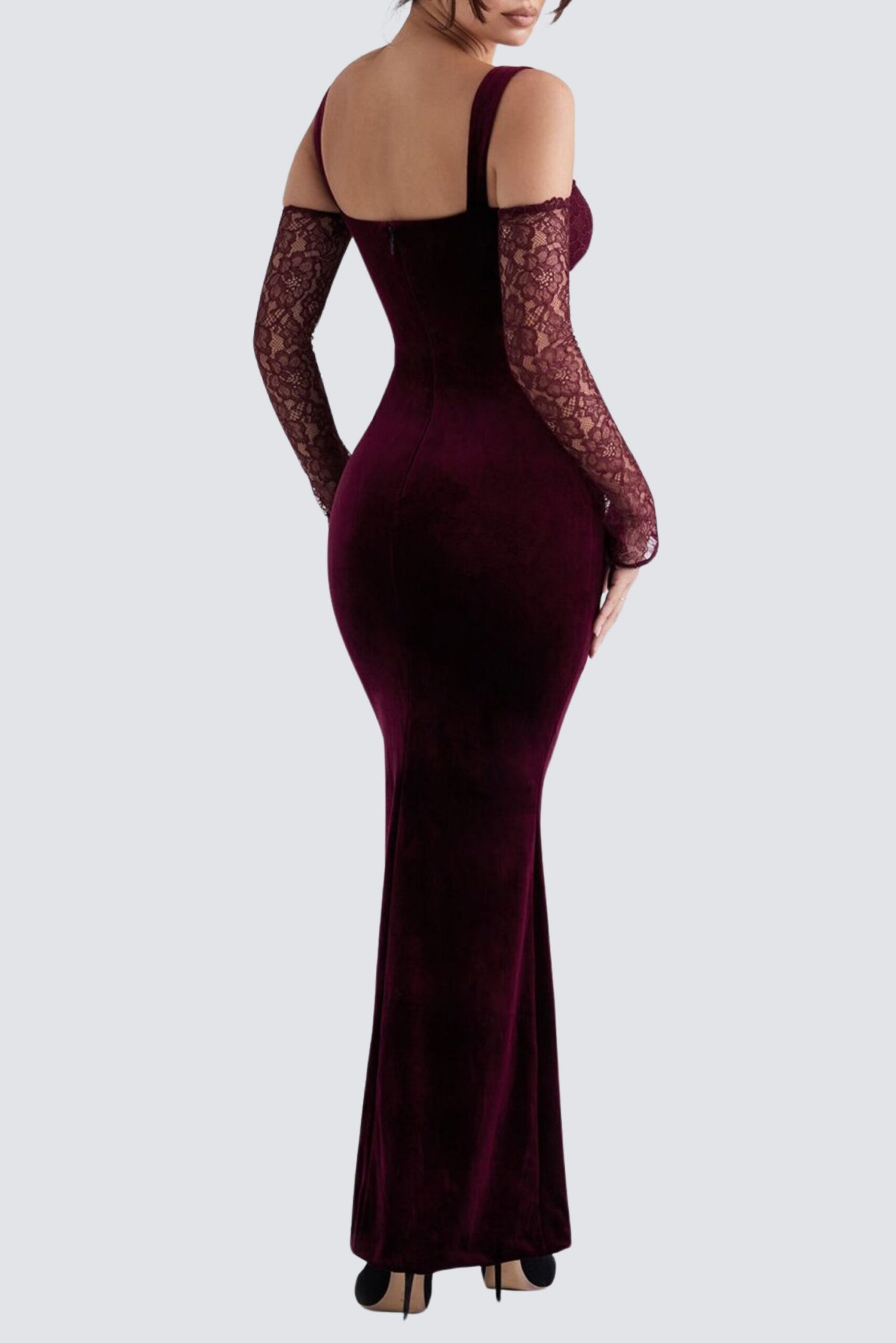 BLACK CHERRY VELVET MAXI DRESS FOR EVENING