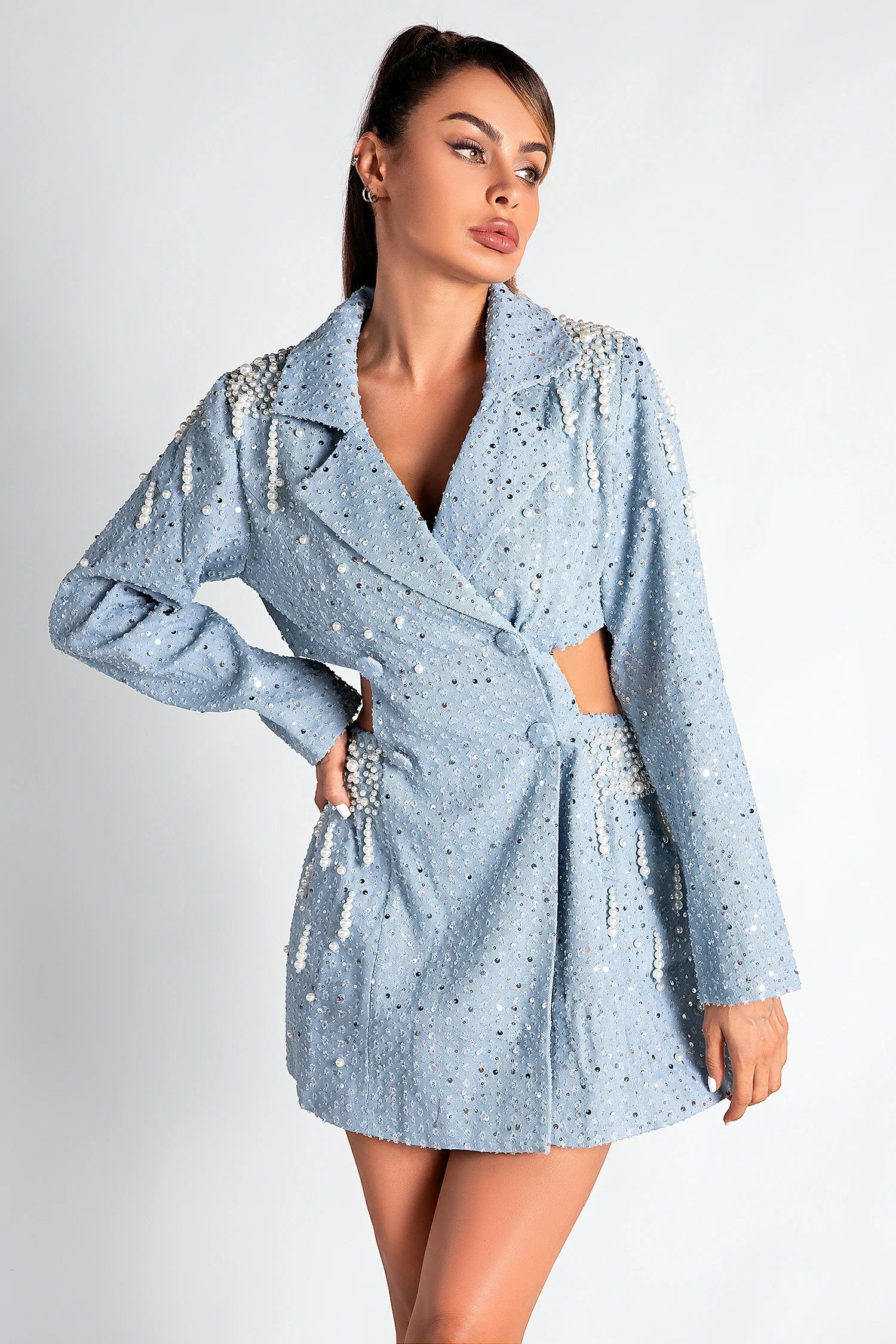 PEARL CUTOUT TUXEDO DRESS FOR EVENTS