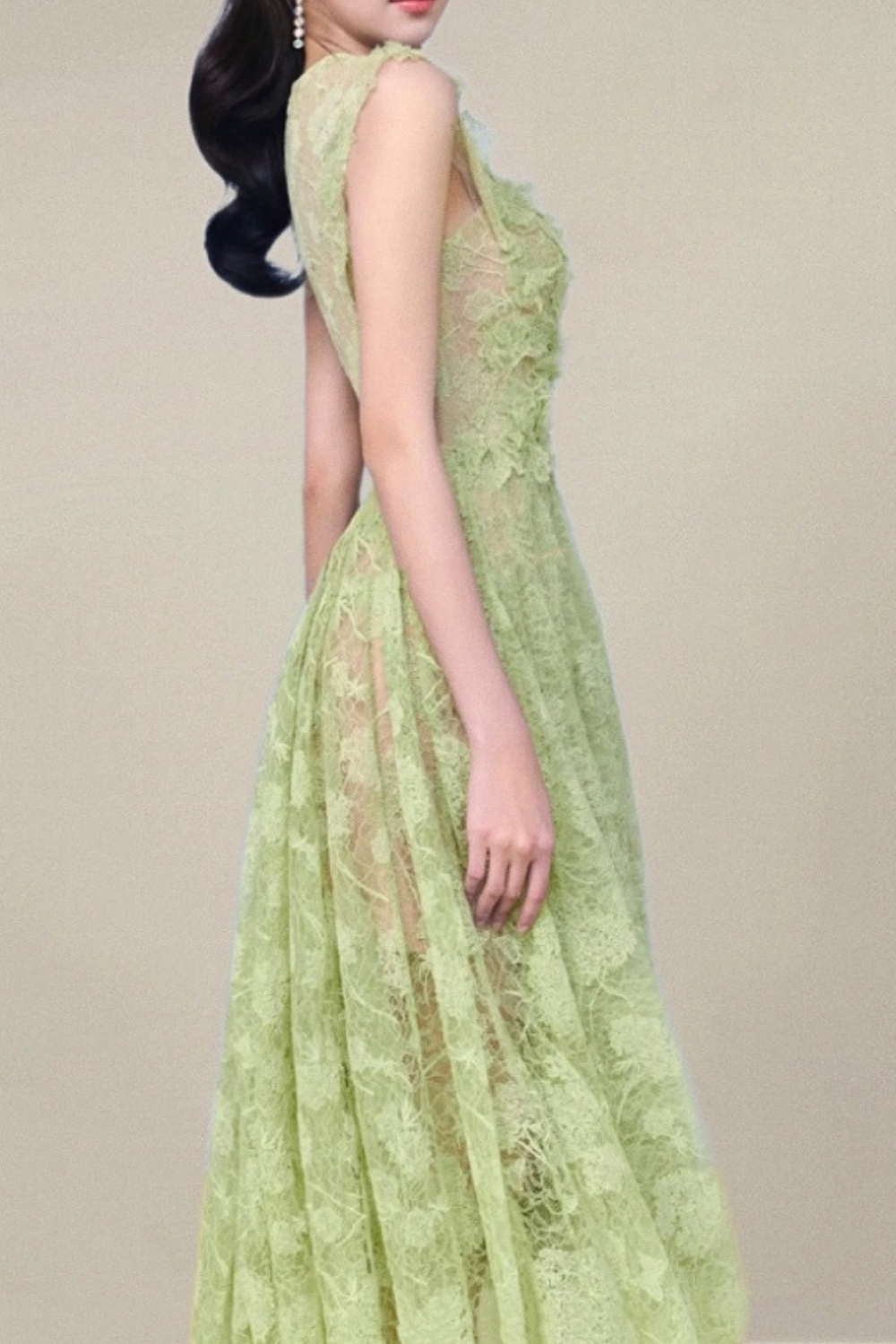 JENNIFER GREEN LACE FLOWER MAXI DRESS