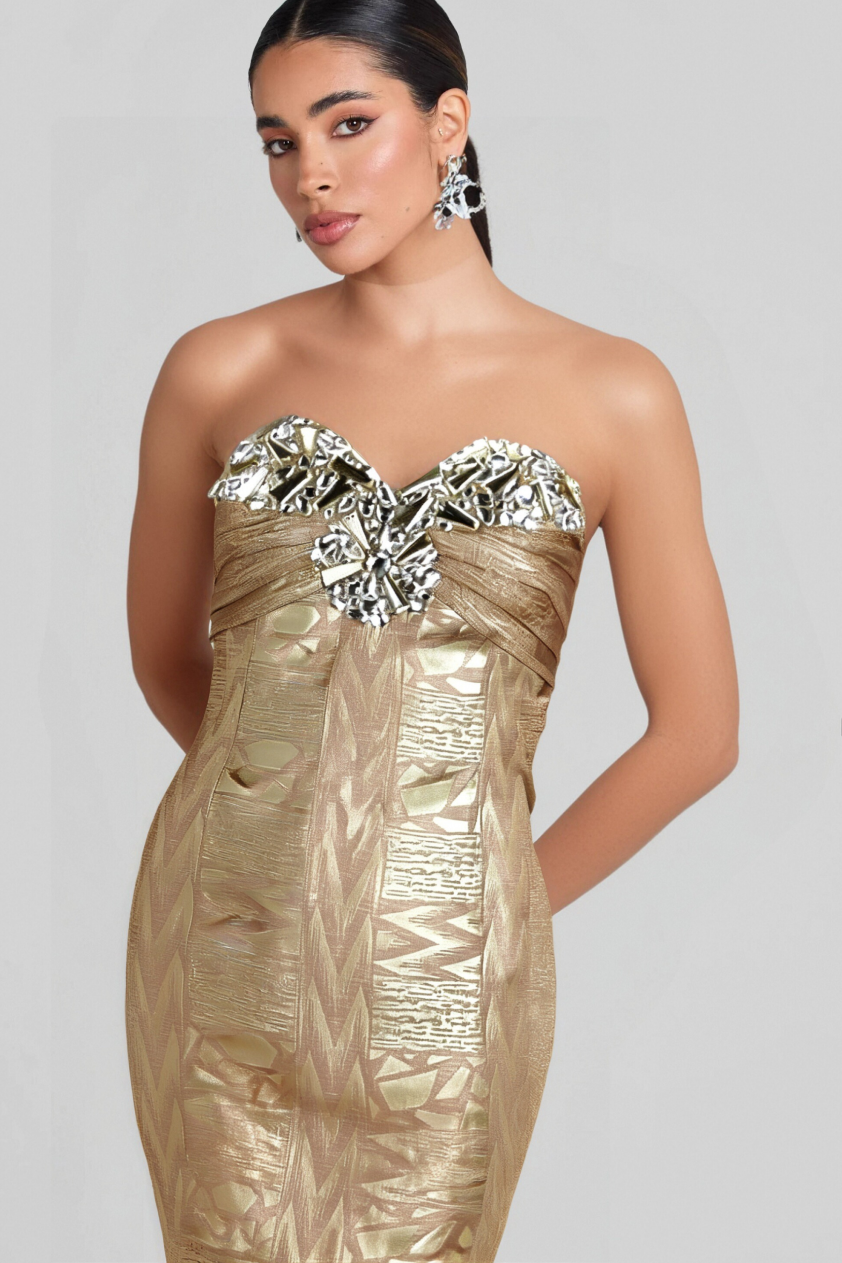 DAPHNE CRYSTAL MINI DRESS, SLEEVELESS STRAPLESS COCKTAIL