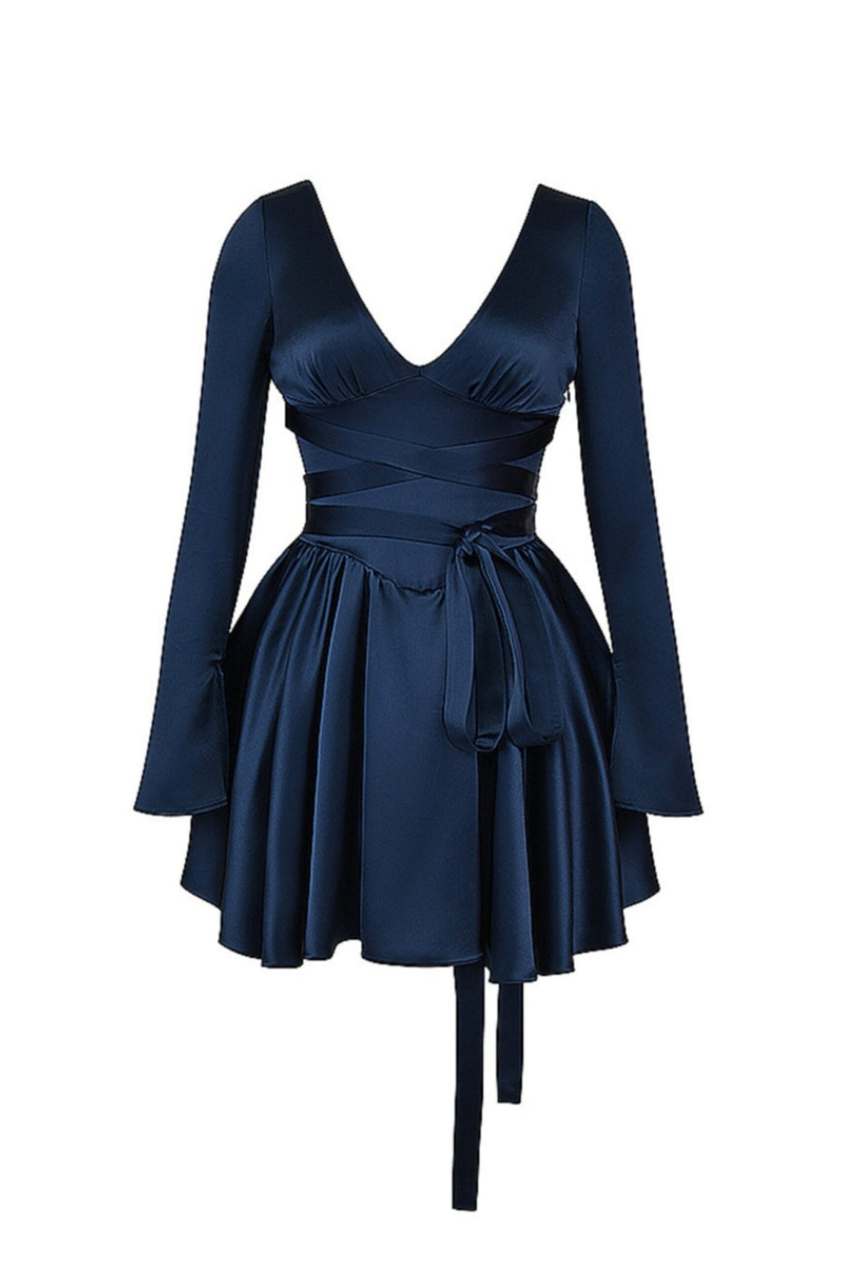 DEEP V NAVY MINI DRESS FOR EVENING PARTY