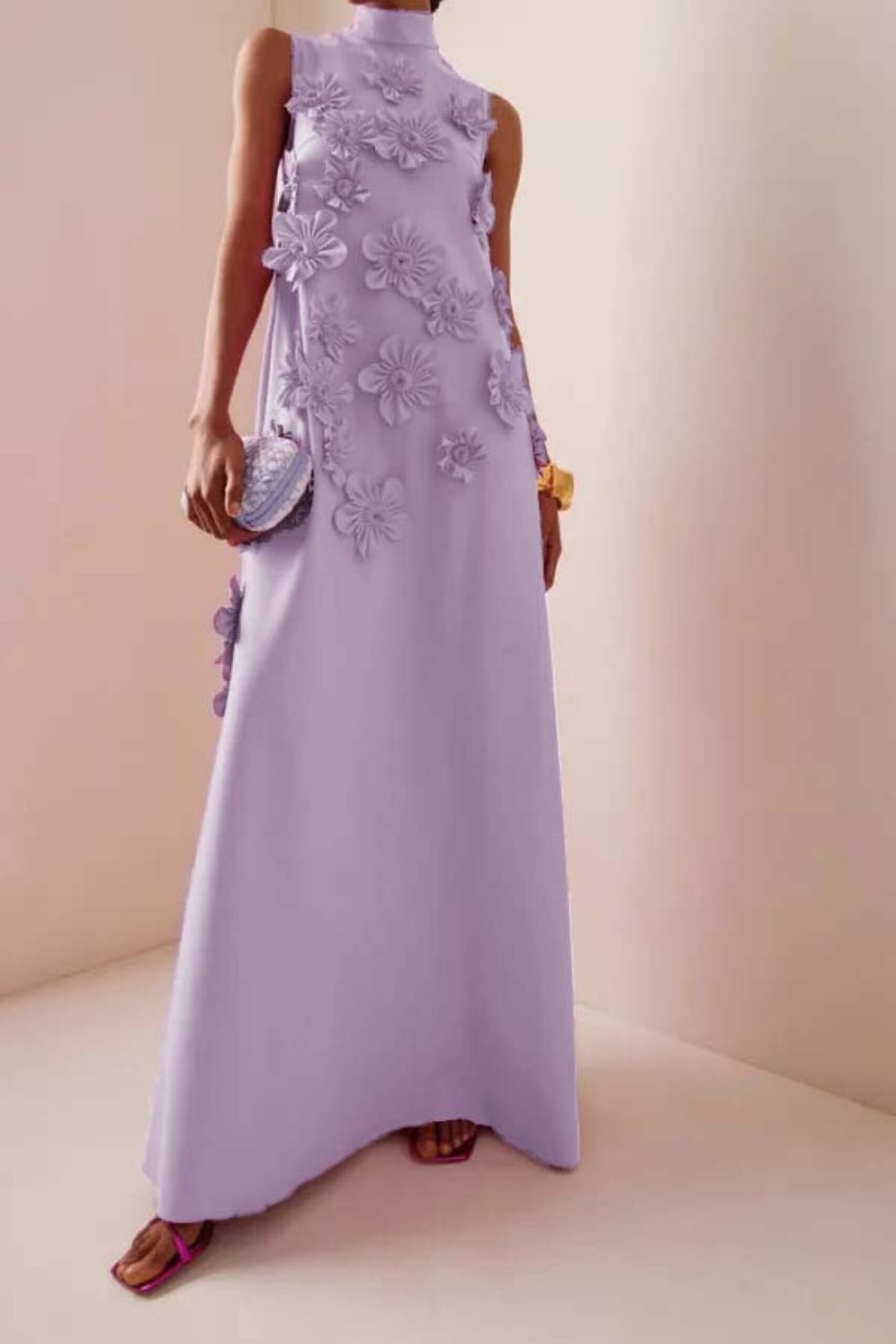 GLAM PURPLE FLORAL EMBELLISHED MAXI DRESS