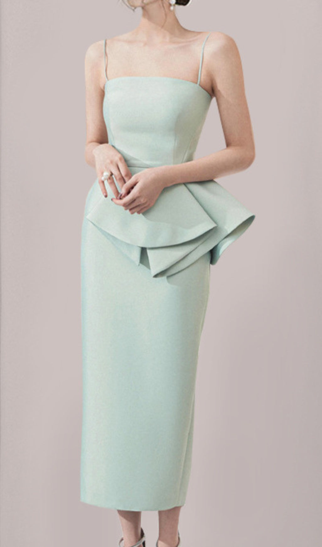 RUFFLE WRAP MIDI DRESS IN MINT GREEN