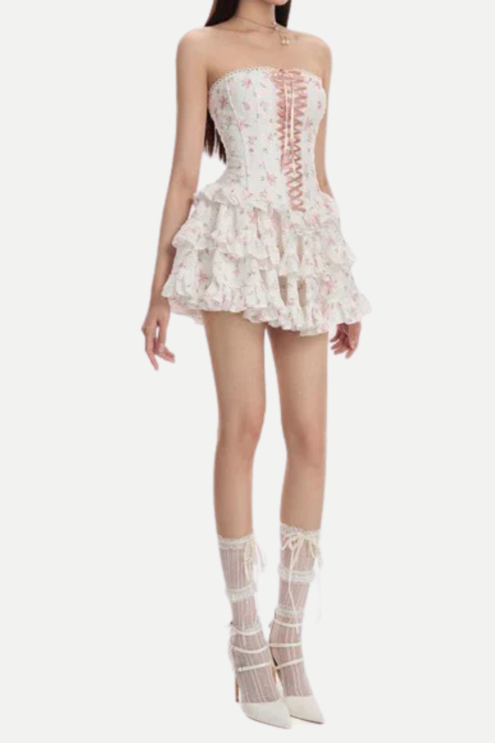 FLORAL WRAP MINI DRESS IN WHITE