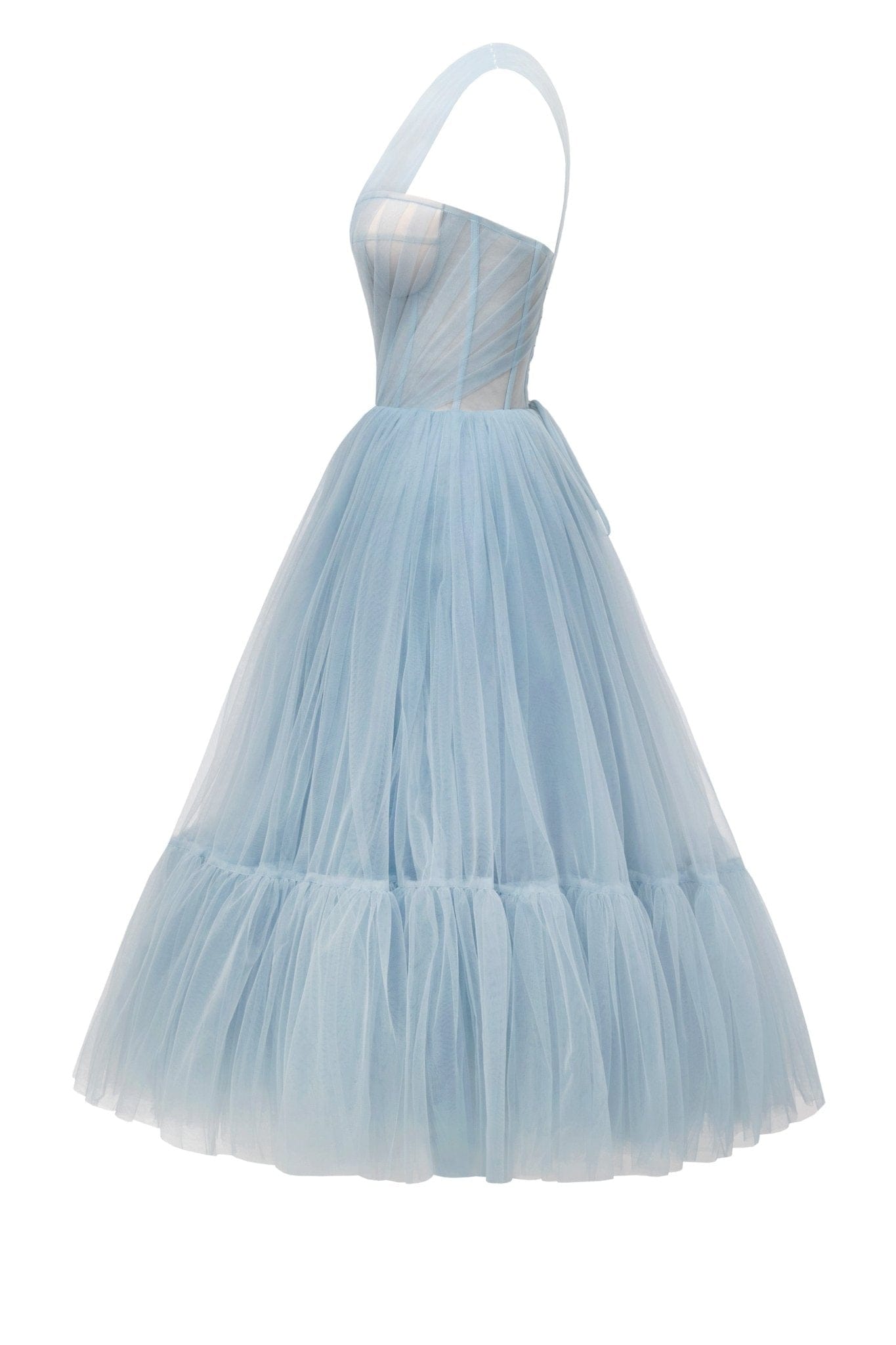 LIGHT BLUE ONE-SHOULDER TULLE COCKTAIL DRESS