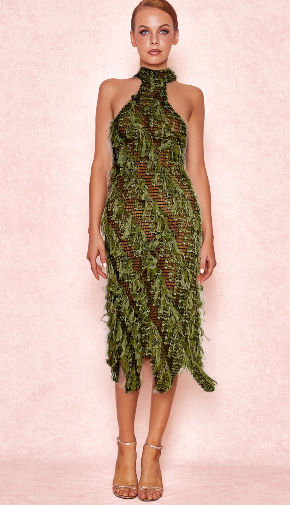 3_e93db076-4675-4ef2-b437-f03dc8fec7d5 HALTERNECK BACKLESS HOLLOW MIDI DRESS IN GREEN