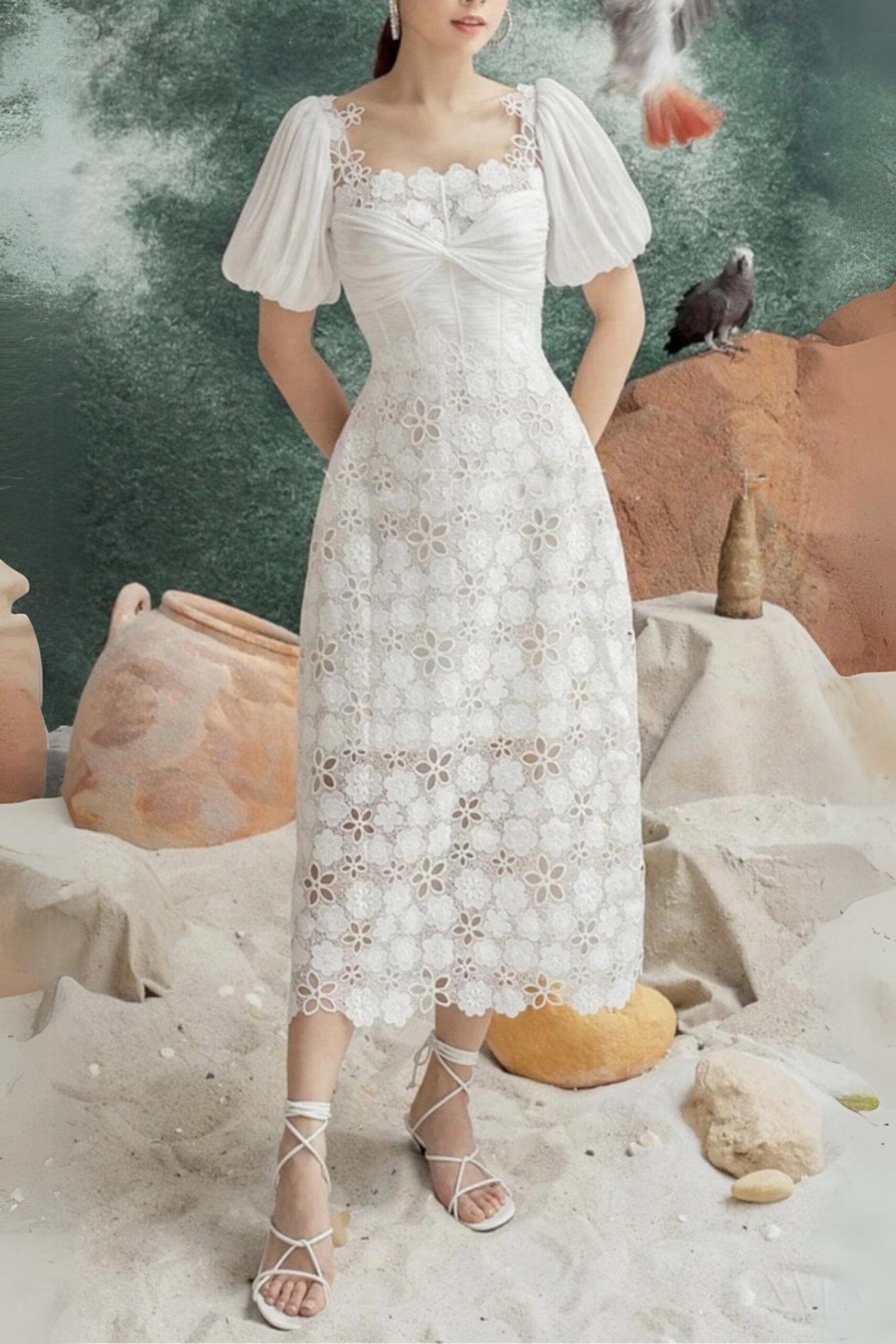 3_ed84d97b-9f8b-4e66-9cfb-63bcf15cc009 PUFF SLEEVE LACE MIDI DRESS, WHITE WEDDING GUEST