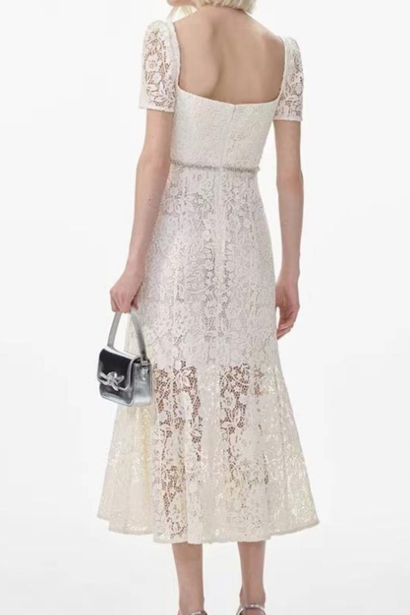 GLITTERING LACE MERMAID MIDI DRESS FOR WEDDING GUEST