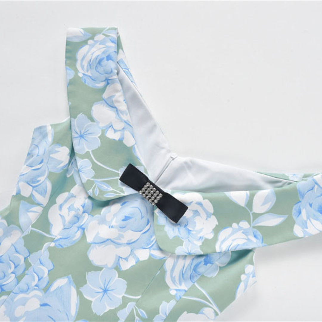 GREEN FLORAL A-LINE MINI DRESS FOR PARTY