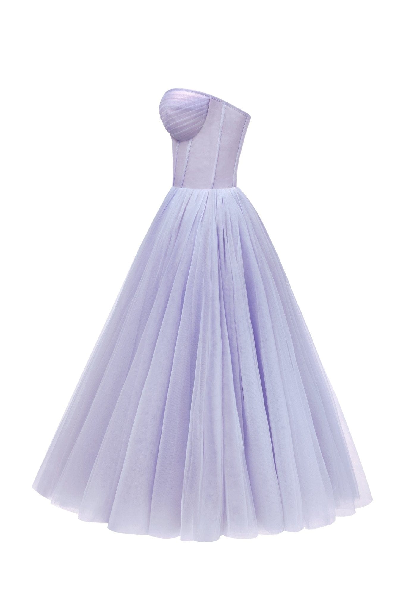 LAVENDER STRAPLESS PUFFY MIDI TULLE PARTY DRESS