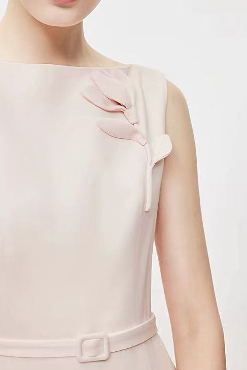 BLUSH 3D FLORAL SLEEVELESS MIDI FORMAL DRESS
