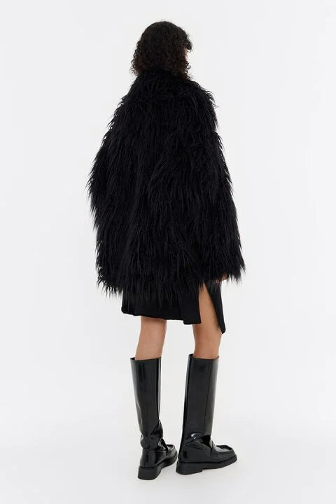 SHORT BLACK FUR COAT FOR PARTY STYLE