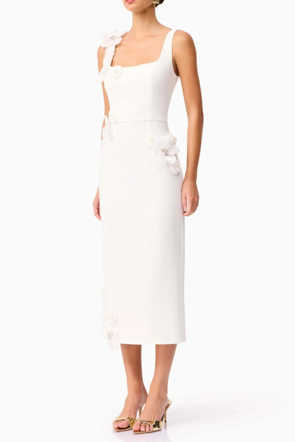 SABRINA 3D FLOWER WHITE MIDI DRESS
