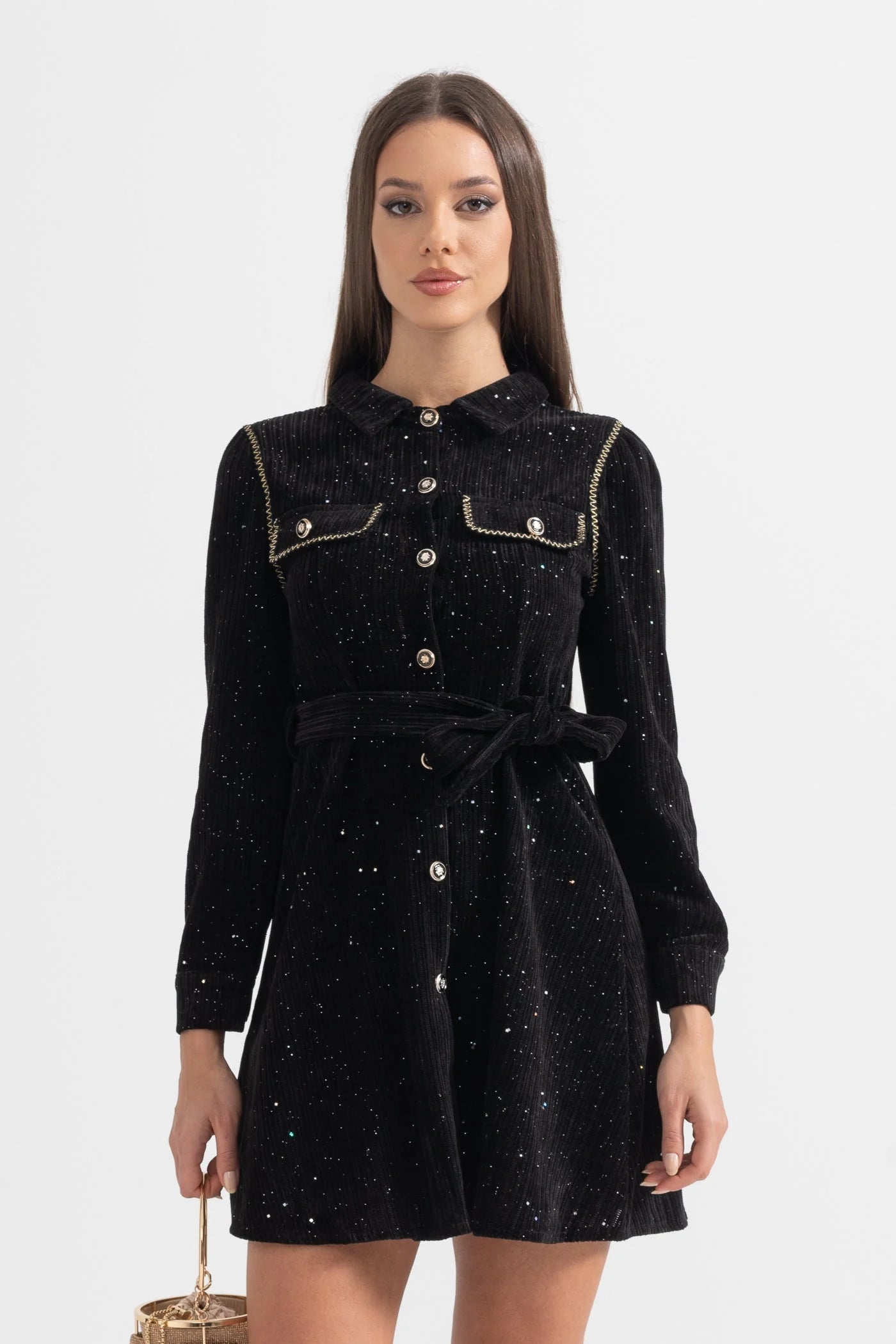 VENUS BLACK RIBBED BODYCON DRESS WITH CONTRAST STITCHING