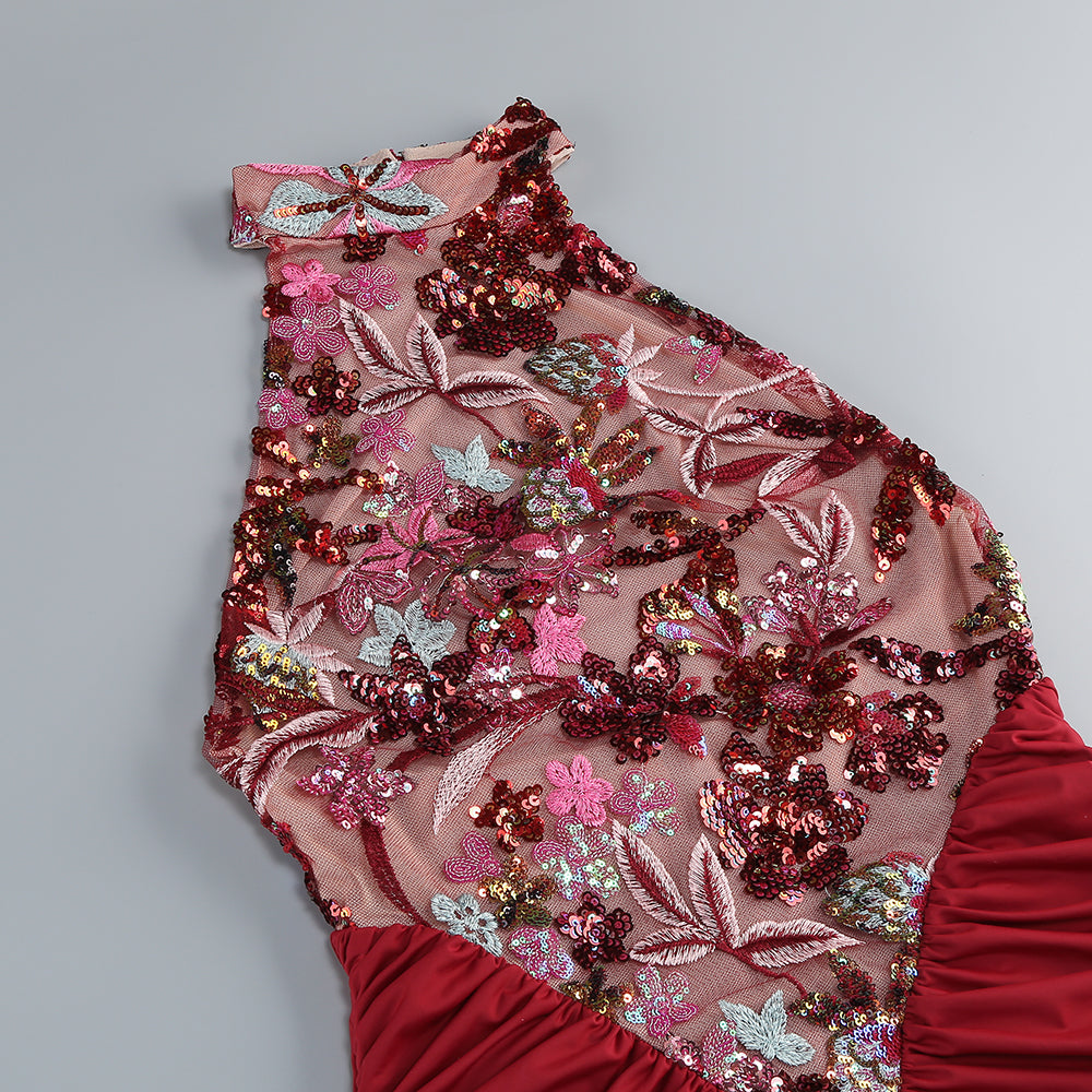 TRACY RED SEQUIN HALTER MAXI DRESS, EVENING