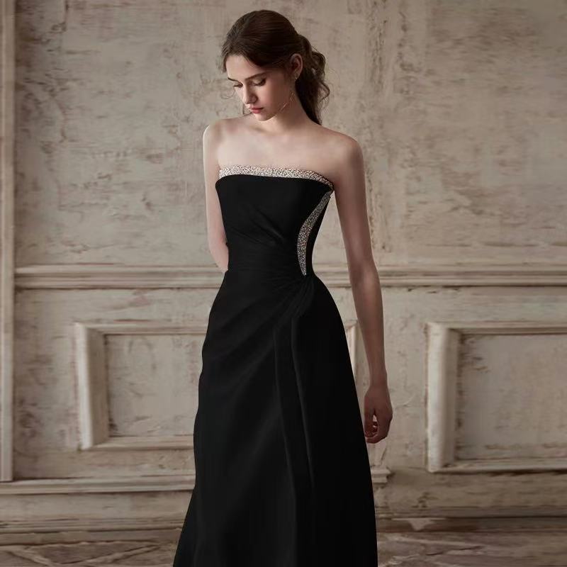 GLITTER MERMAID STRAPLESS BLACK PROM DRESS