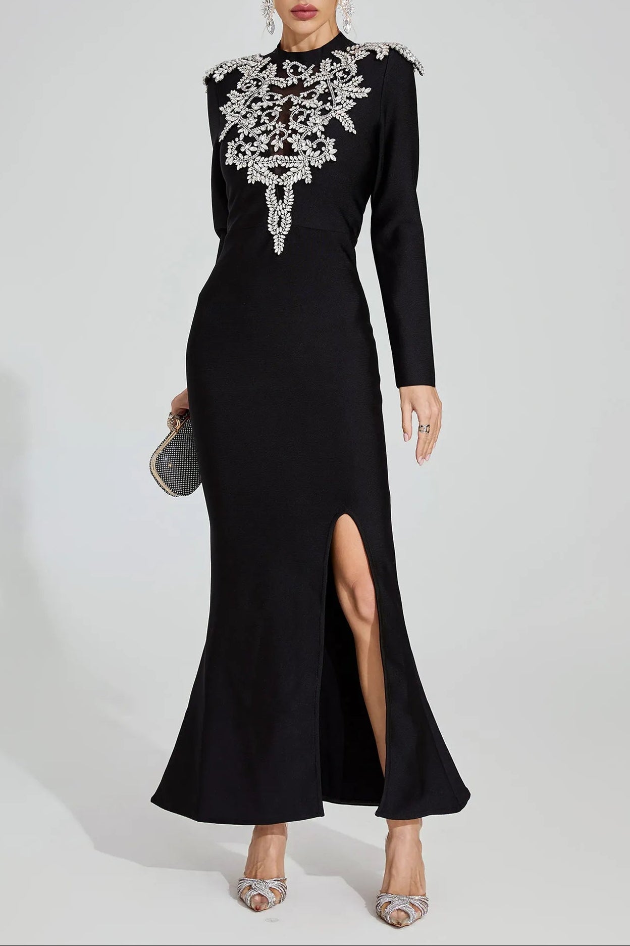 KAREN BLACK DIAMOND BANDAGE MAXI DRESS