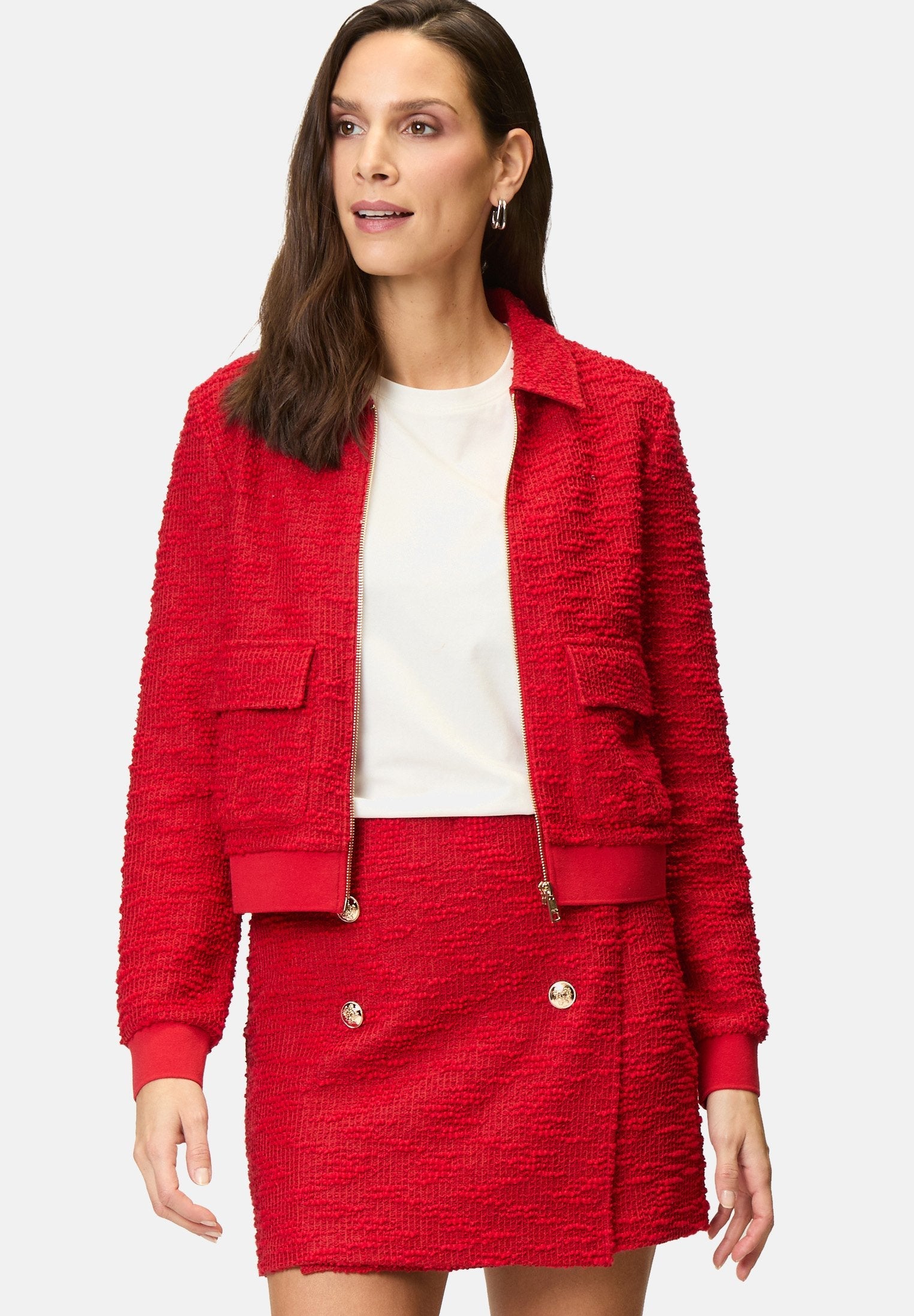 RED PLAIN JACKET SKIRT SET FOR WEDDING