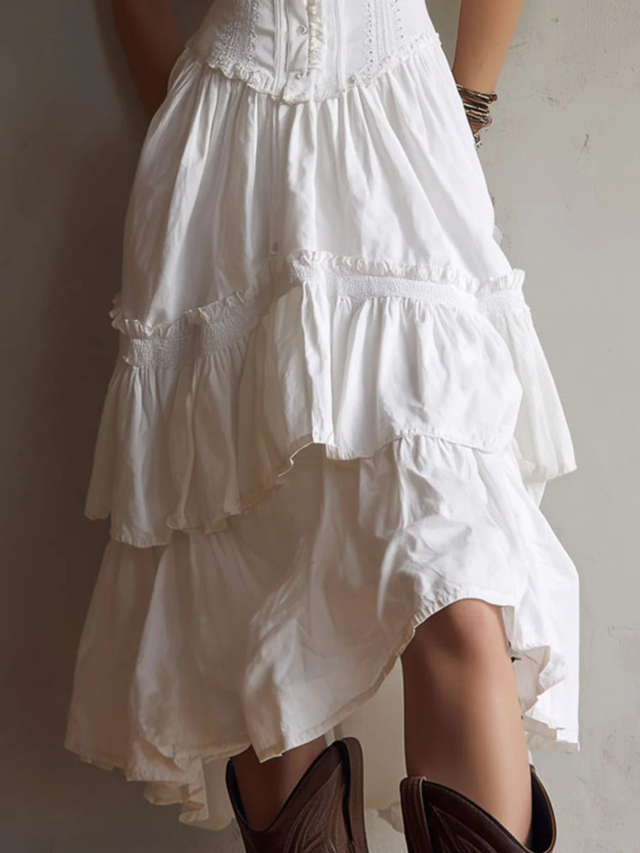 CORSET LACE TIERED MIDI DRESS, ROMANTIC PARTY