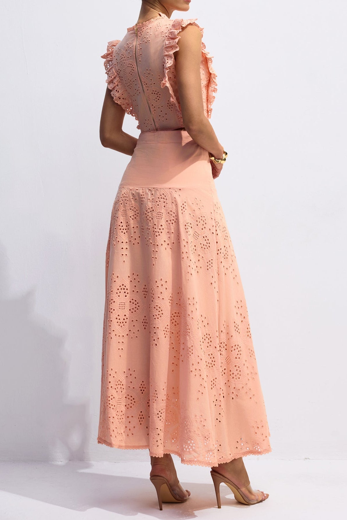 BONNIE V-NECK EMBROIDERY CROP TOP & SKIRT SET IN ORANGE